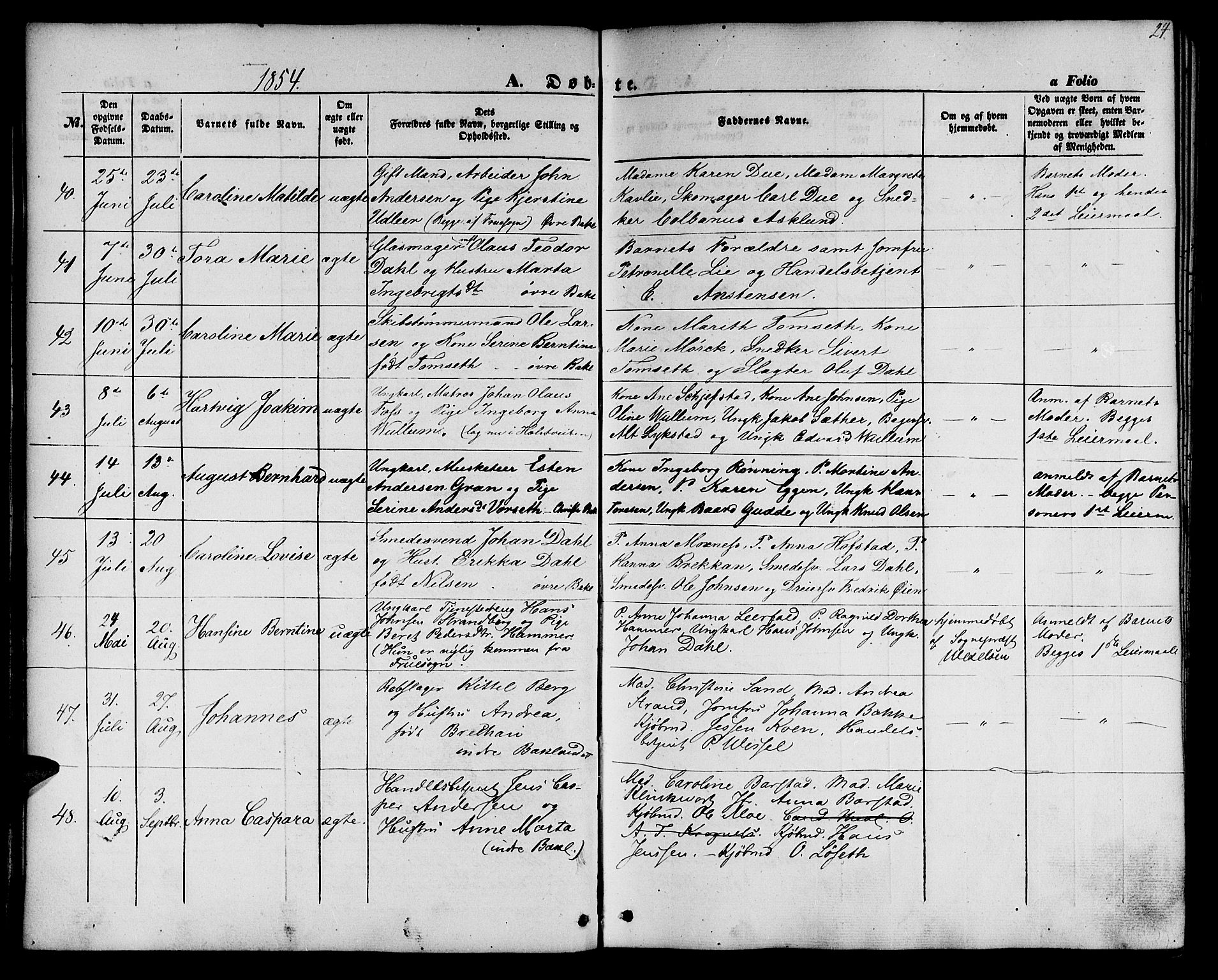 Ministerialprotokoller, klokkerbøker og fødselsregistre - Sør-Trøndelag, AV/SAT-A-1456/604/L0184: Parish register (official) no. 604A05, 1851-1860, p. 24