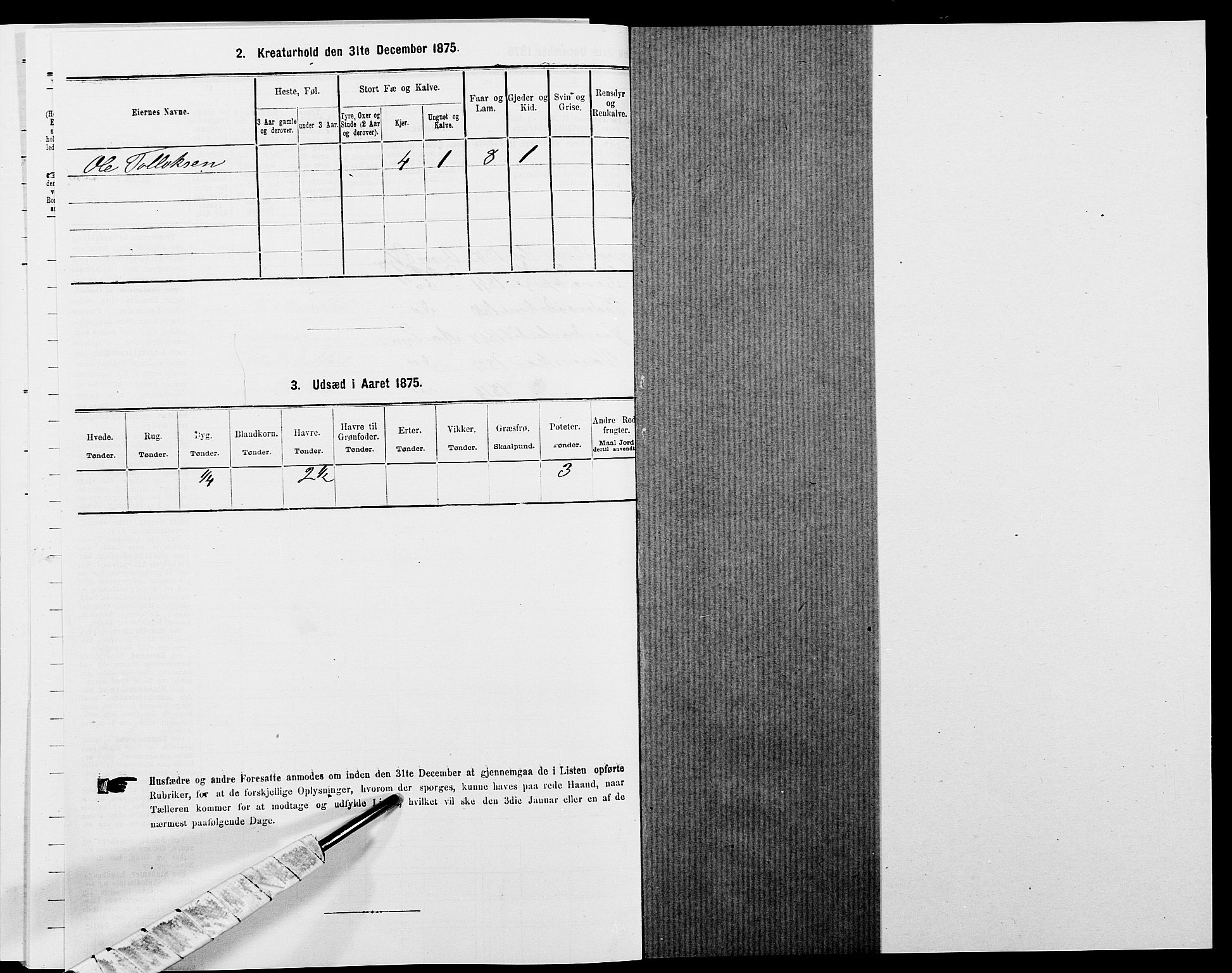 SAK, 1875 census for 1032P Lyngdal, 1875, p. 2103