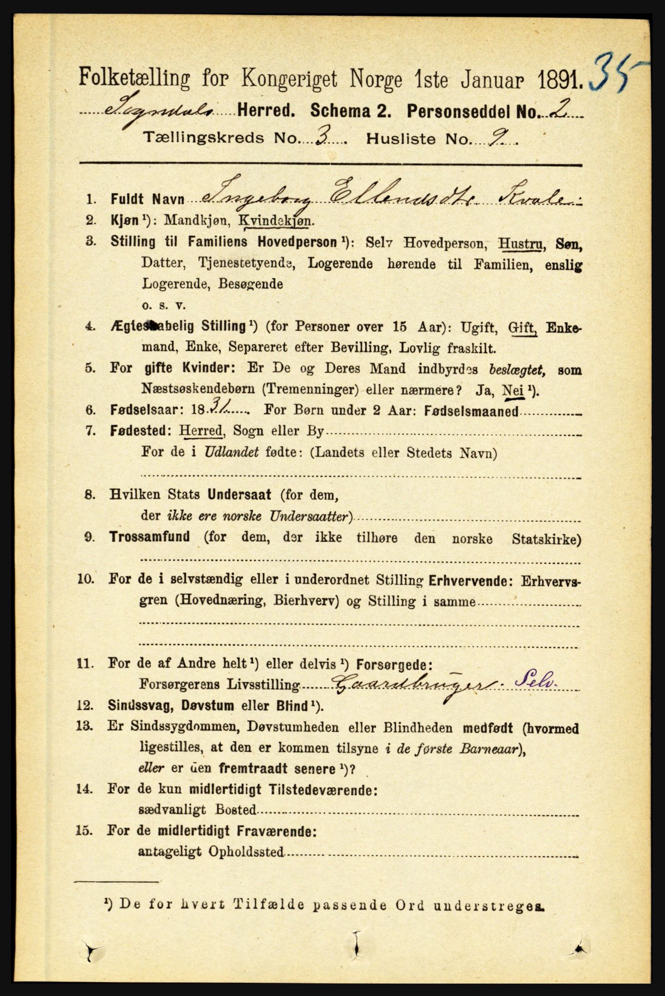 RA, 1891 census for 1420 Sogndal, 1891, p. 1525