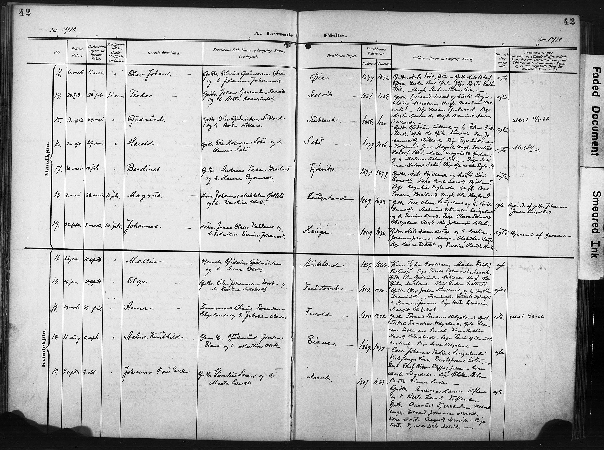 Hjelmeland sokneprestkontor, AV/SAST-A-101843/02/A/L0002: Parish register (official) no. A 17, 1901-1916, p. 42