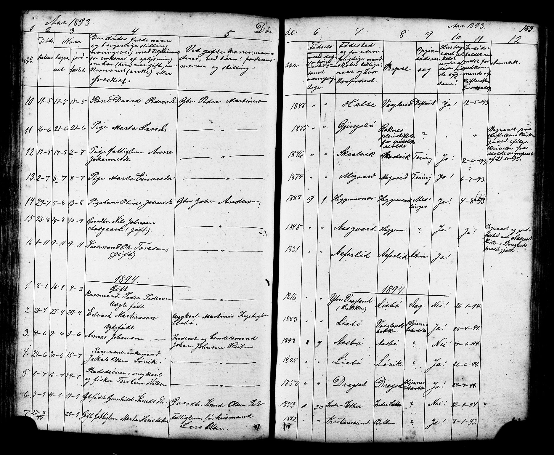 Ministerialprotokoller, klokkerbøker og fødselsregistre - Møre og Romsdal, AV/SAT-A-1454/576/L0890: Parish register (copy) no. 576C01, 1837-1908, p. 153