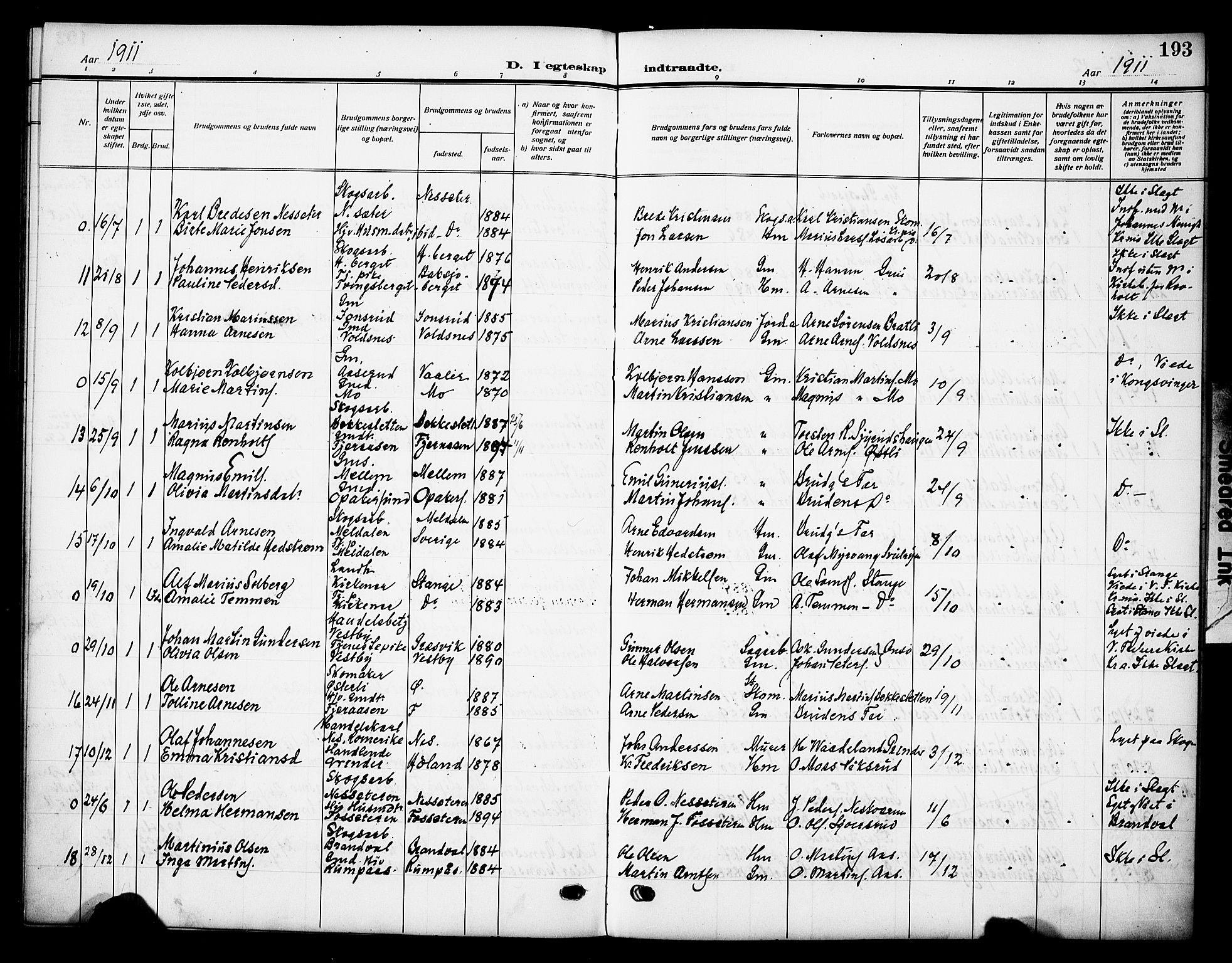 Grue prestekontor, SAH/PREST-036/H/Ha/Haa/L0015: Parish register (official) no. 15, 1911-1922, p. 193