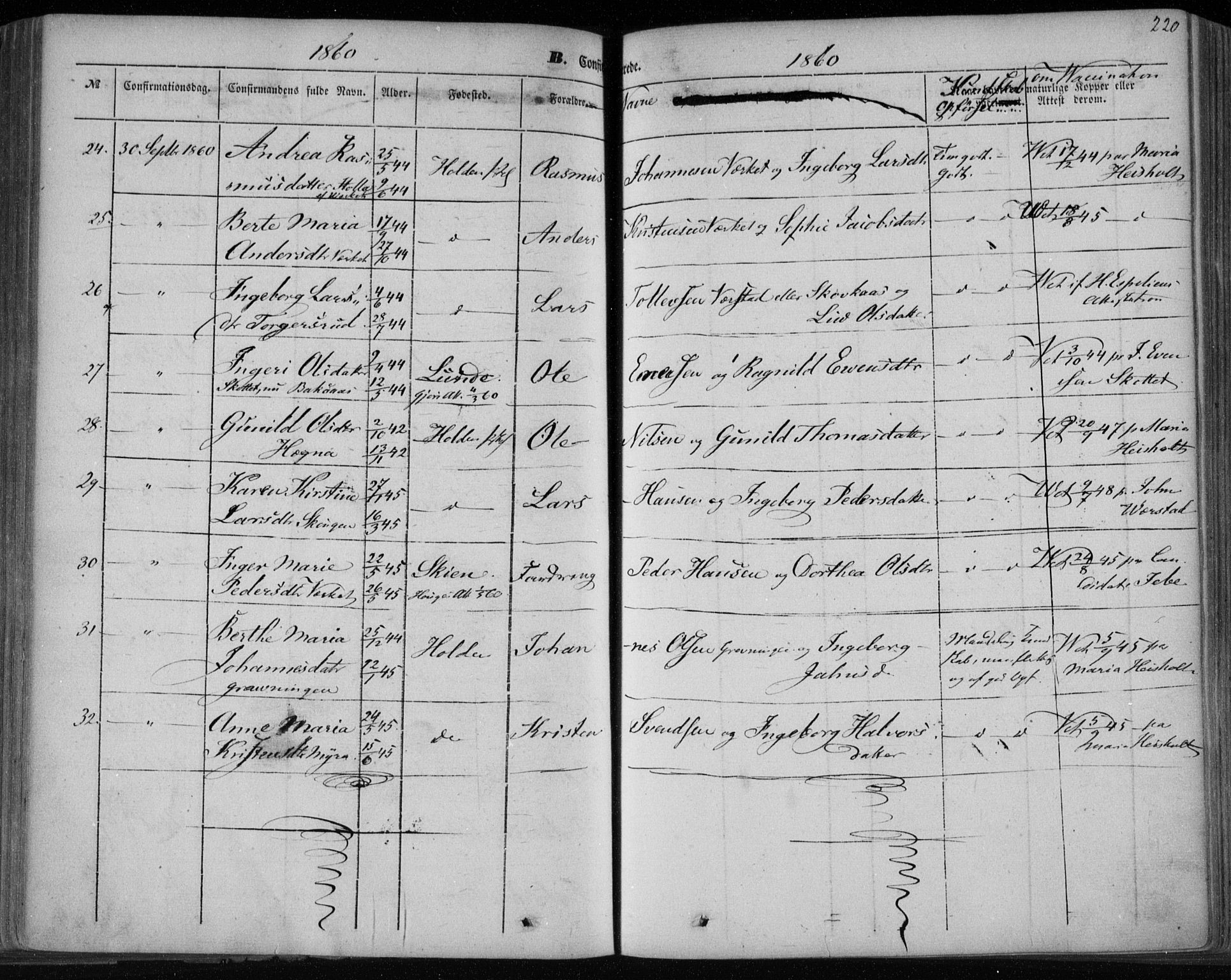 Holla kirkebøker, AV/SAKO-A-272/F/Fa/L0005: Parish register (official) no. 5, 1849-1860, p. 220