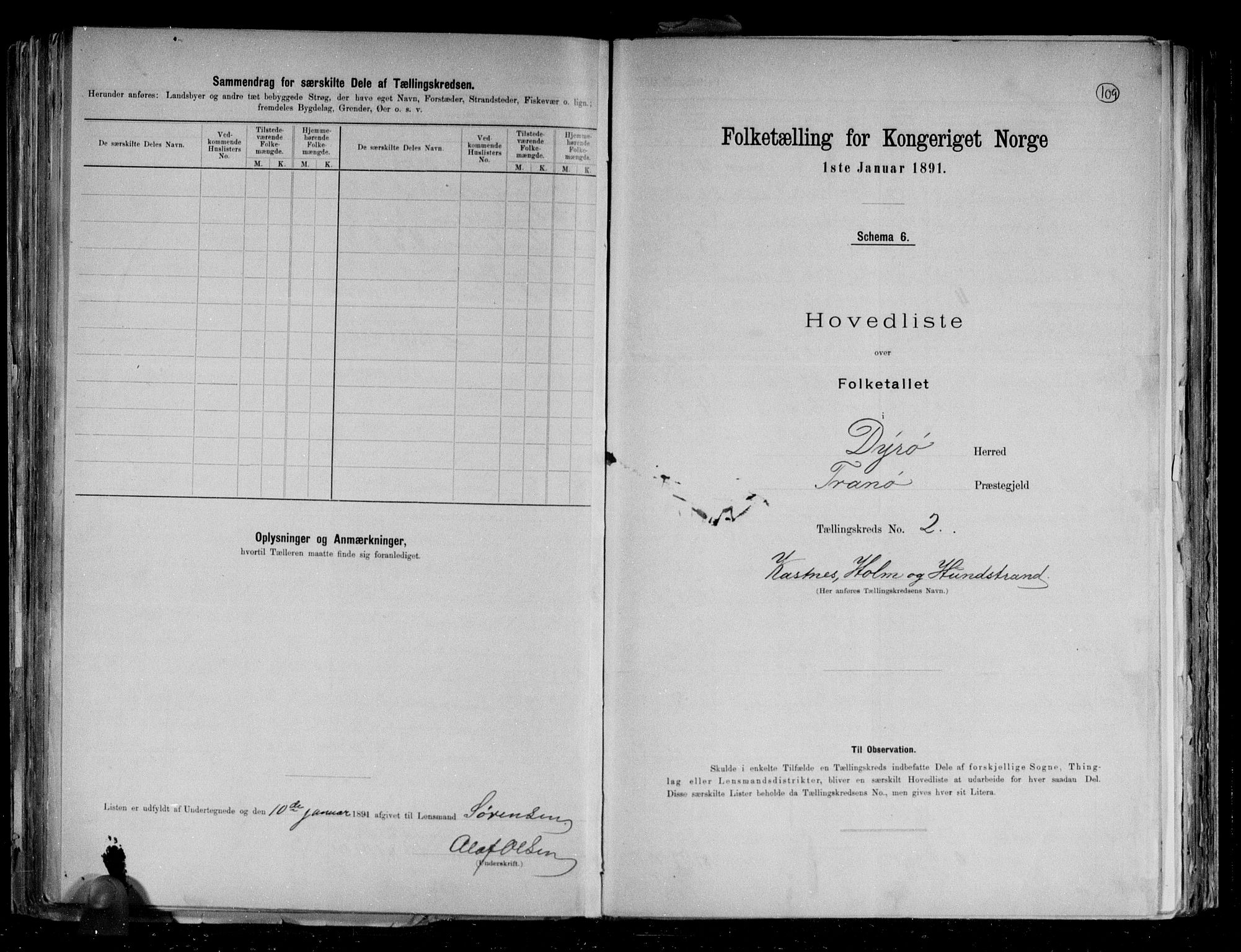 RA, 1891 census for 1926 Dyrøy, 1891, p. 6