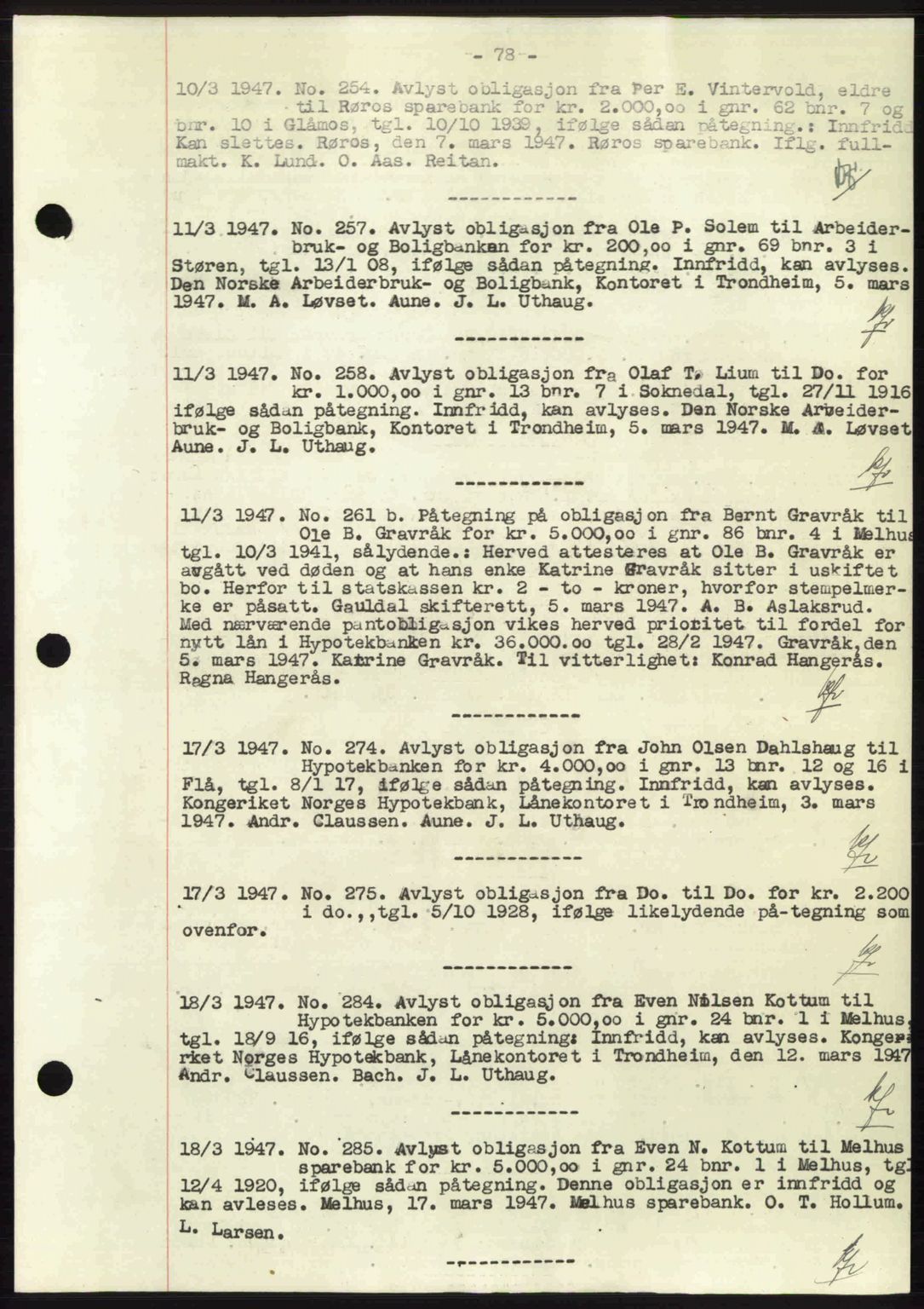 Gauldal sorenskriveri, SAT/A-0014/1/2/2C: Mortgage book no. A3, 1947-1947, Diary no: : 254/1947