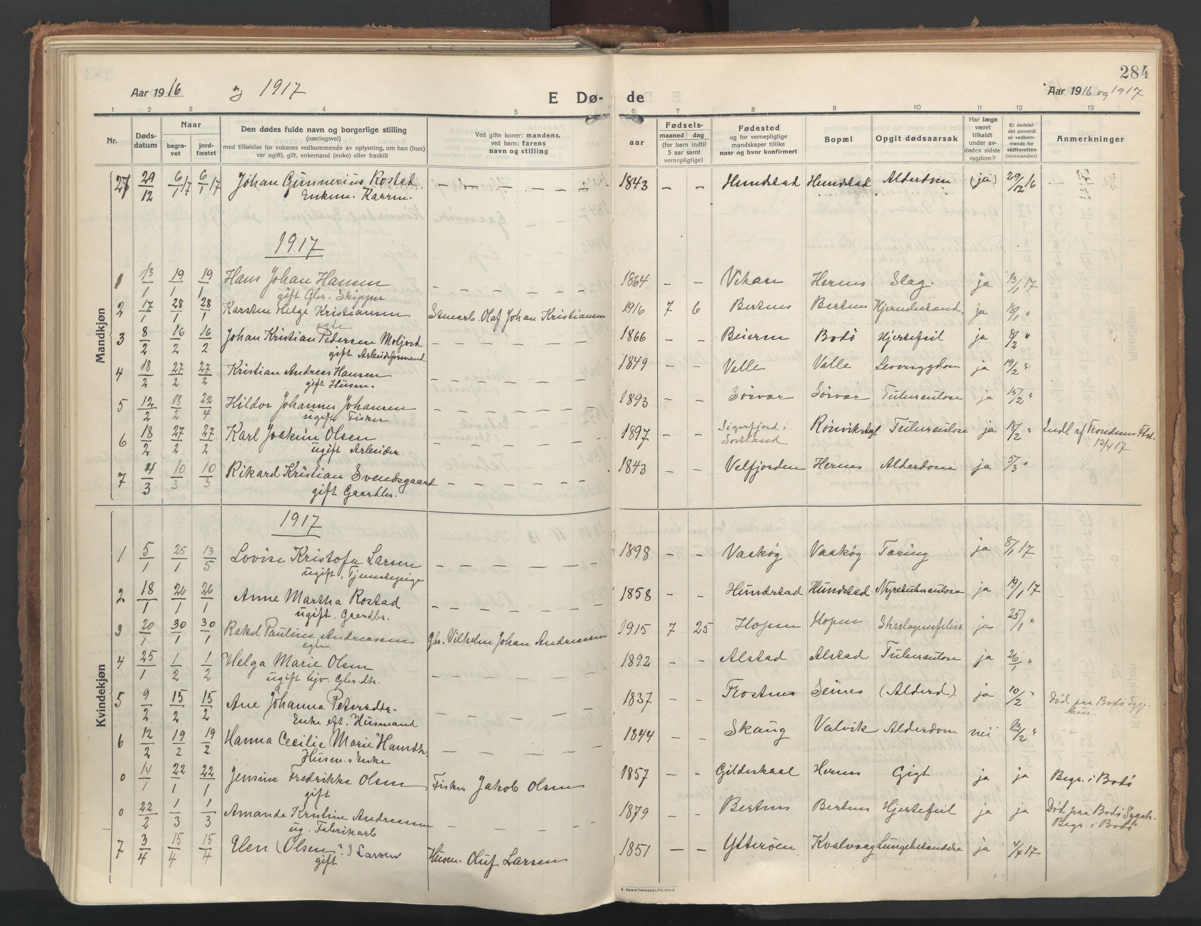 Ministerialprotokoller, klokkerbøker og fødselsregistre - Nordland, SAT/A-1459/802/L0060: Parish register (official) no. 802A07, 1916-1933, p. 284