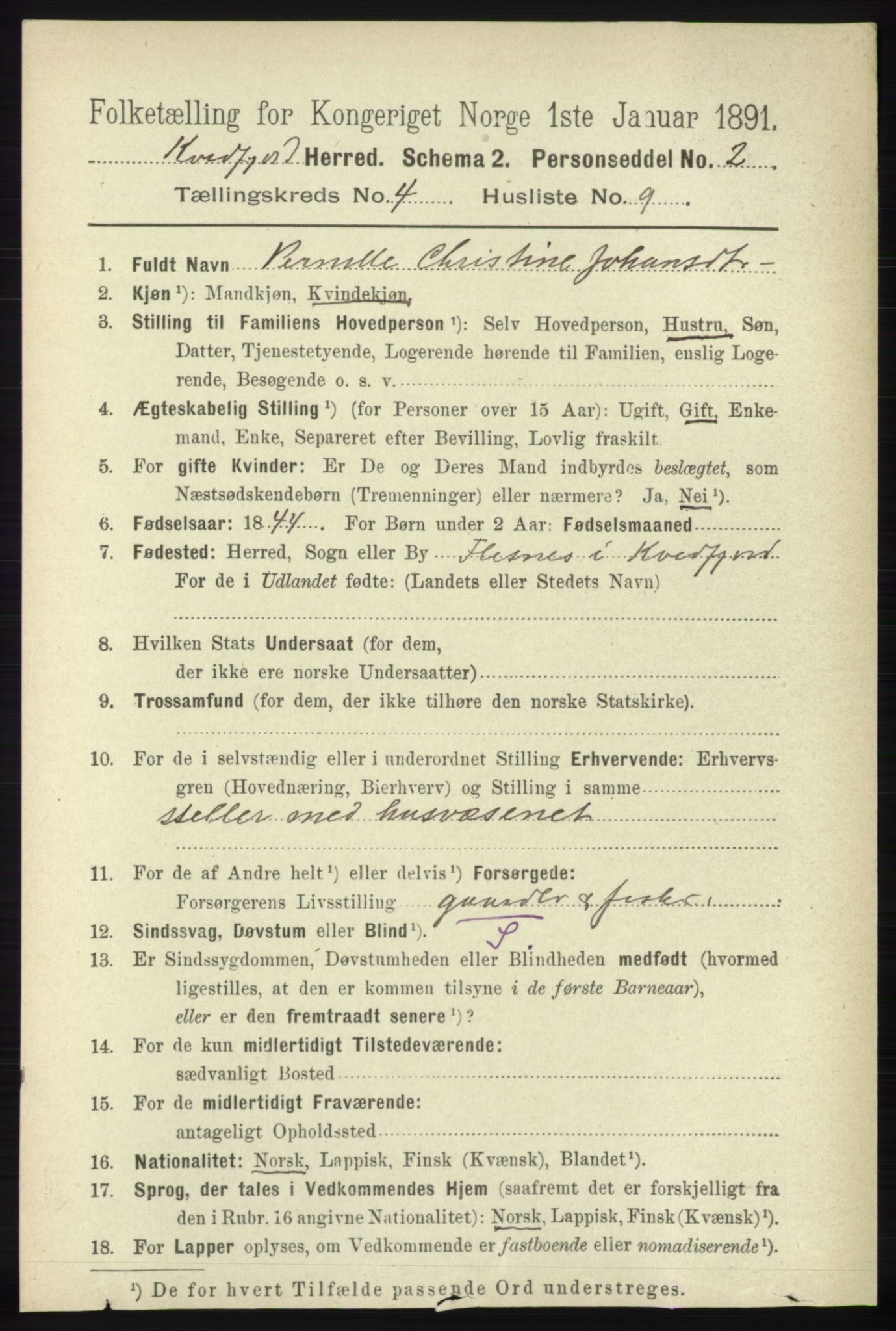 RA, 1891 census for 1911 Kvæfjord, 1891, p. 1939