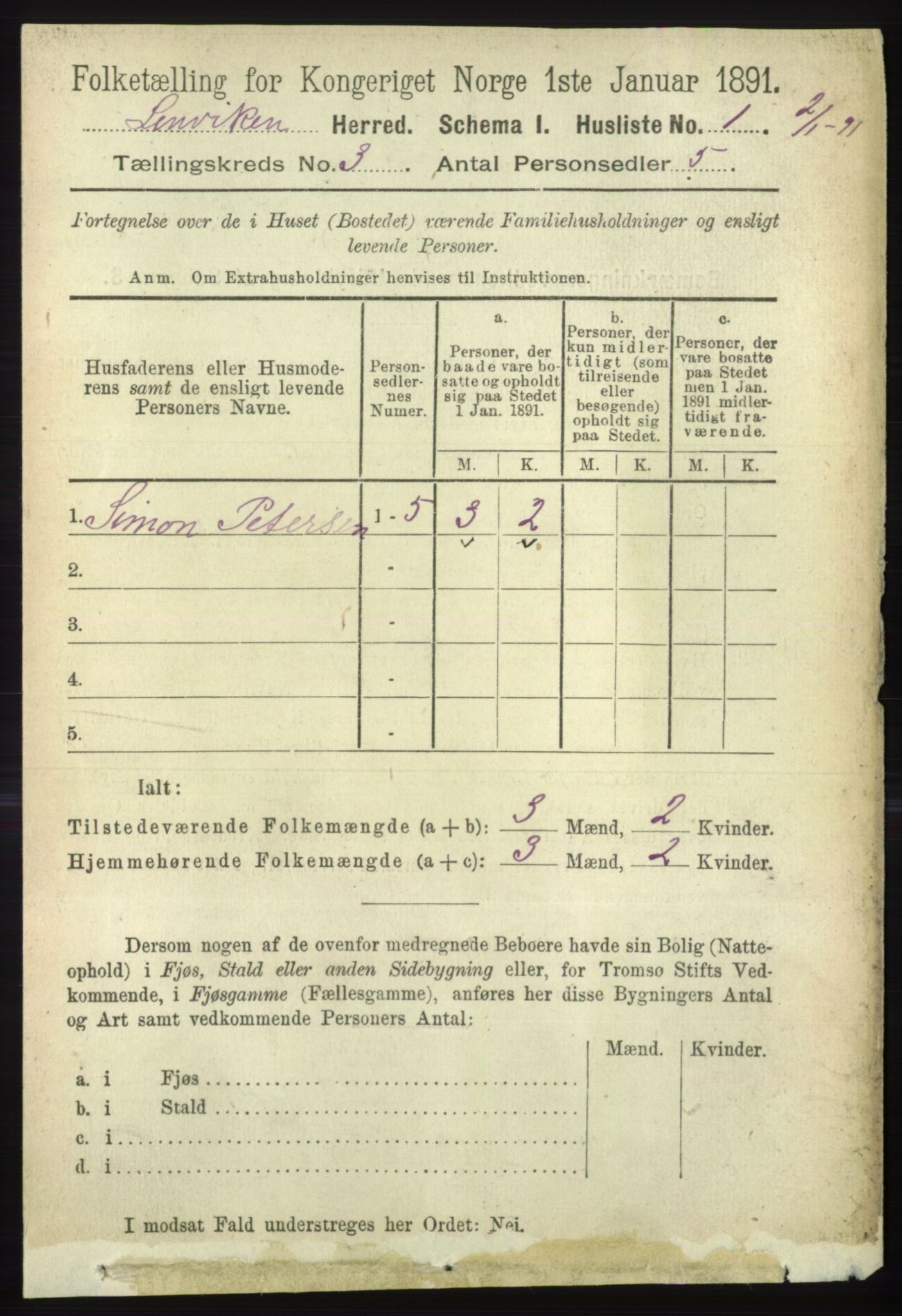 RA, 1891 census for 1931 Lenvik, 1891, p. 1281