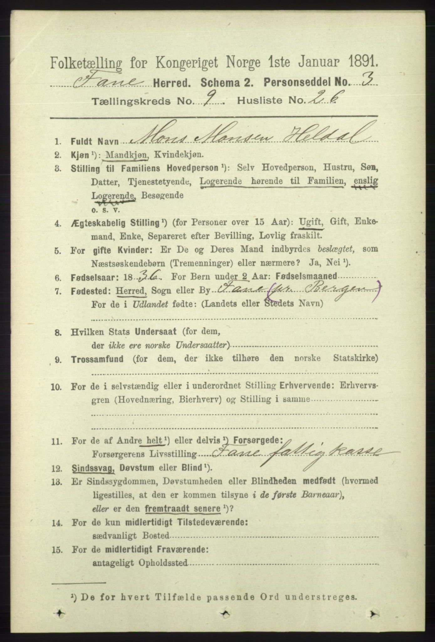 RA, 1891 census for 1249 Fana, 1891, p. 5000