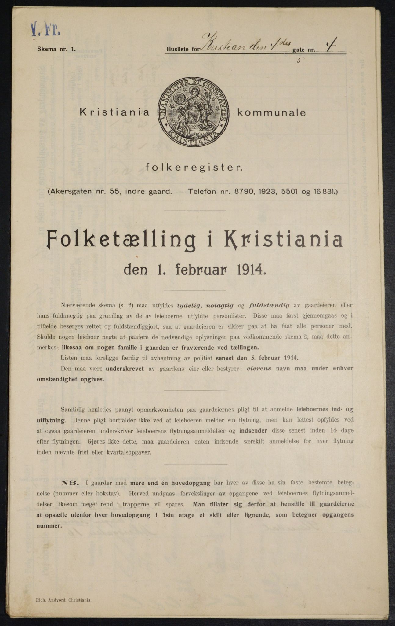 OBA, Municipal Census 1914 for Kristiania, 1914, p. 54064