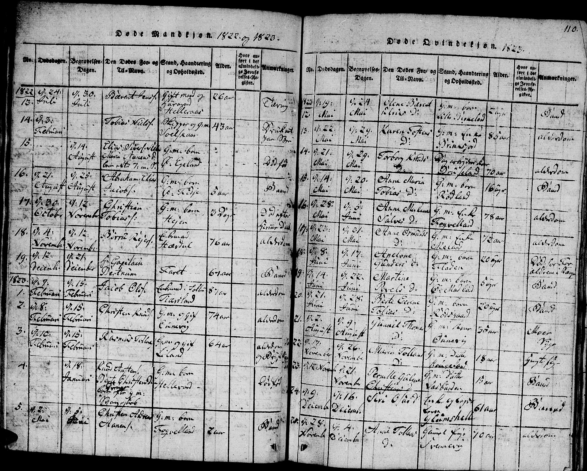 Lyngdal sokneprestkontor, AV/SAK-1111-0029/F/Fb/Fbc/L0001: Parish register (copy) no. B 1, 1815-1844, p. 110