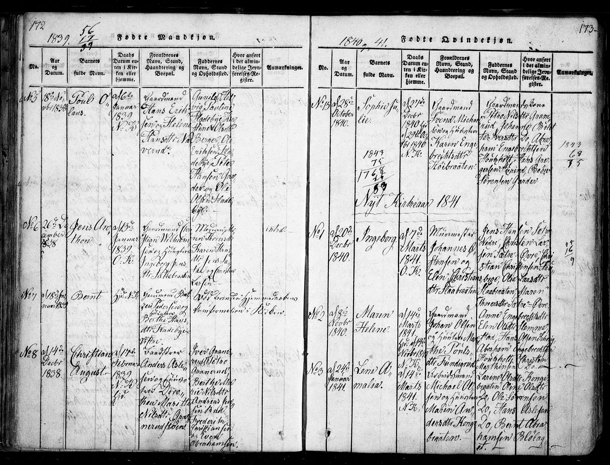 Nesodden prestekontor Kirkebøker, AV/SAO-A-10013/F/Fa/L0006: Parish register (official) no. I 6, 1814-1847, p. 172-173