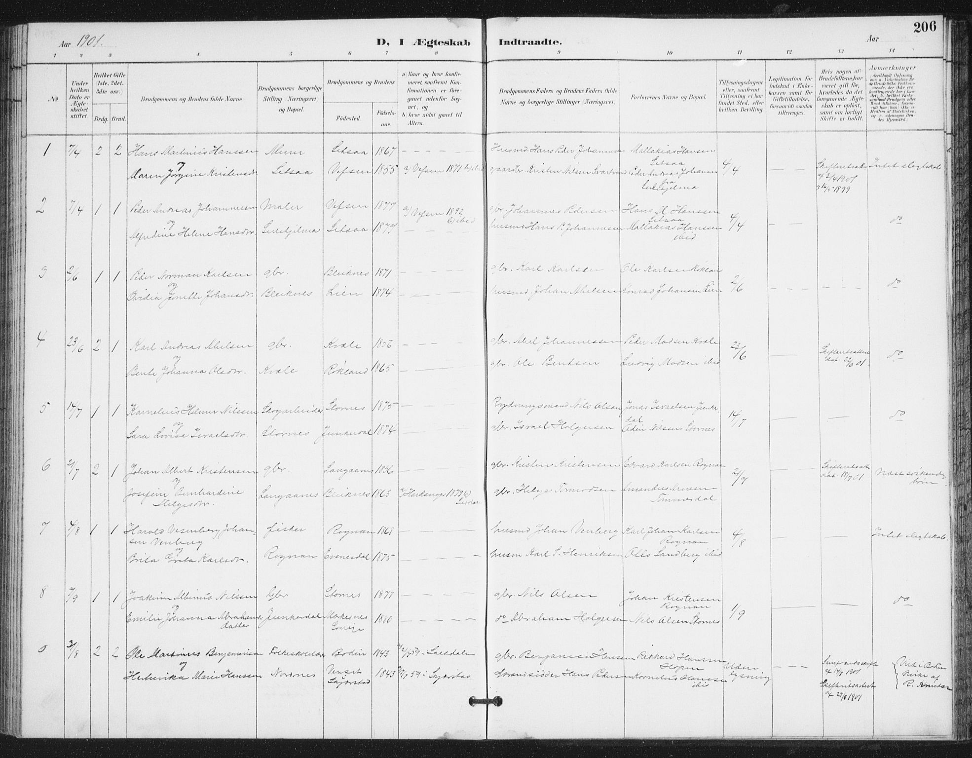 Ministerialprotokoller, klokkerbøker og fødselsregistre - Nordland, SAT/A-1459/847/L0682: Parish register (copy) no. 847C10, 1889-1907, p. 206