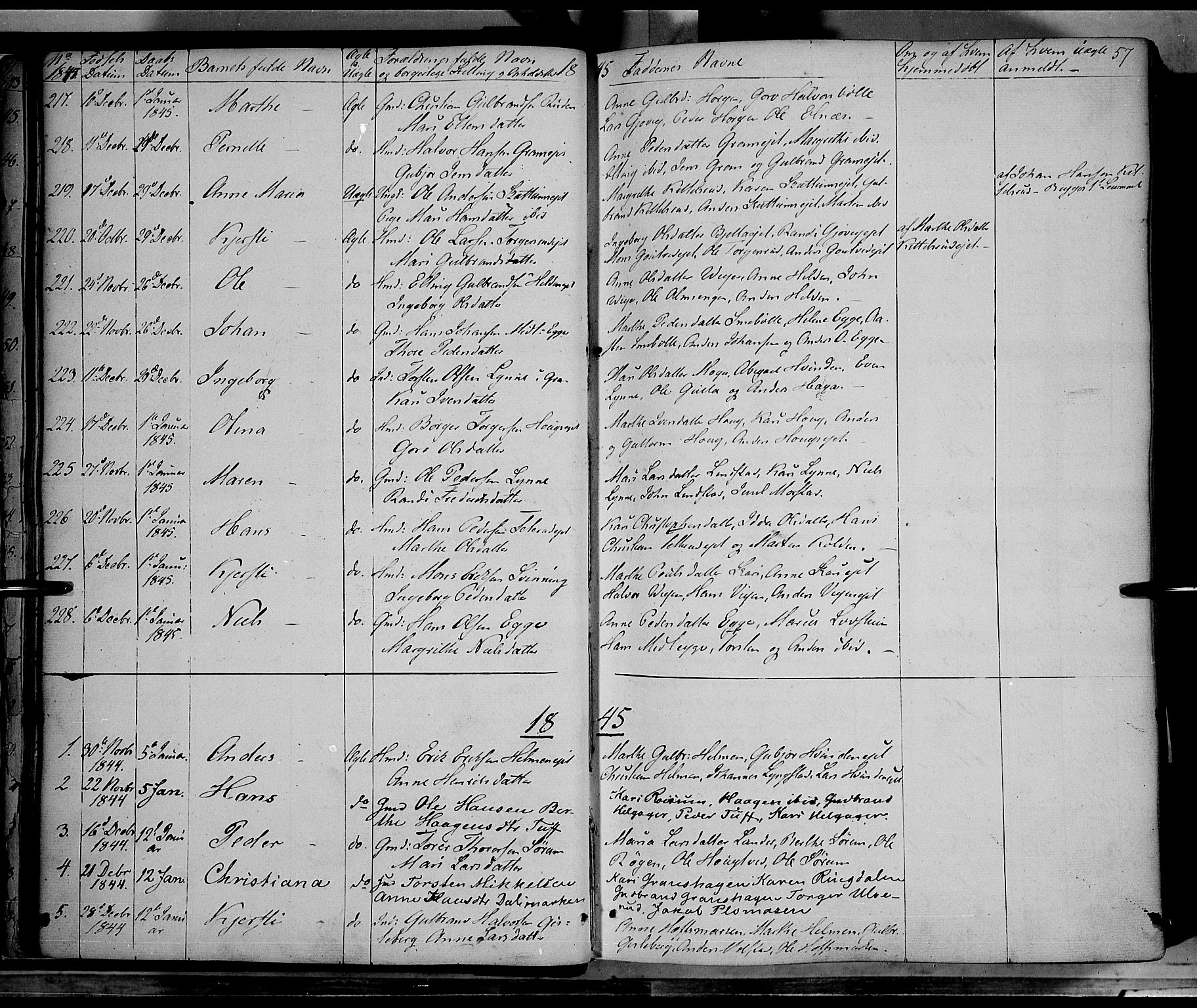 Gran prestekontor, SAH/PREST-112/H/Ha/Haa/L0011: Parish register (official) no. 11, 1842-1856, p. 56-57