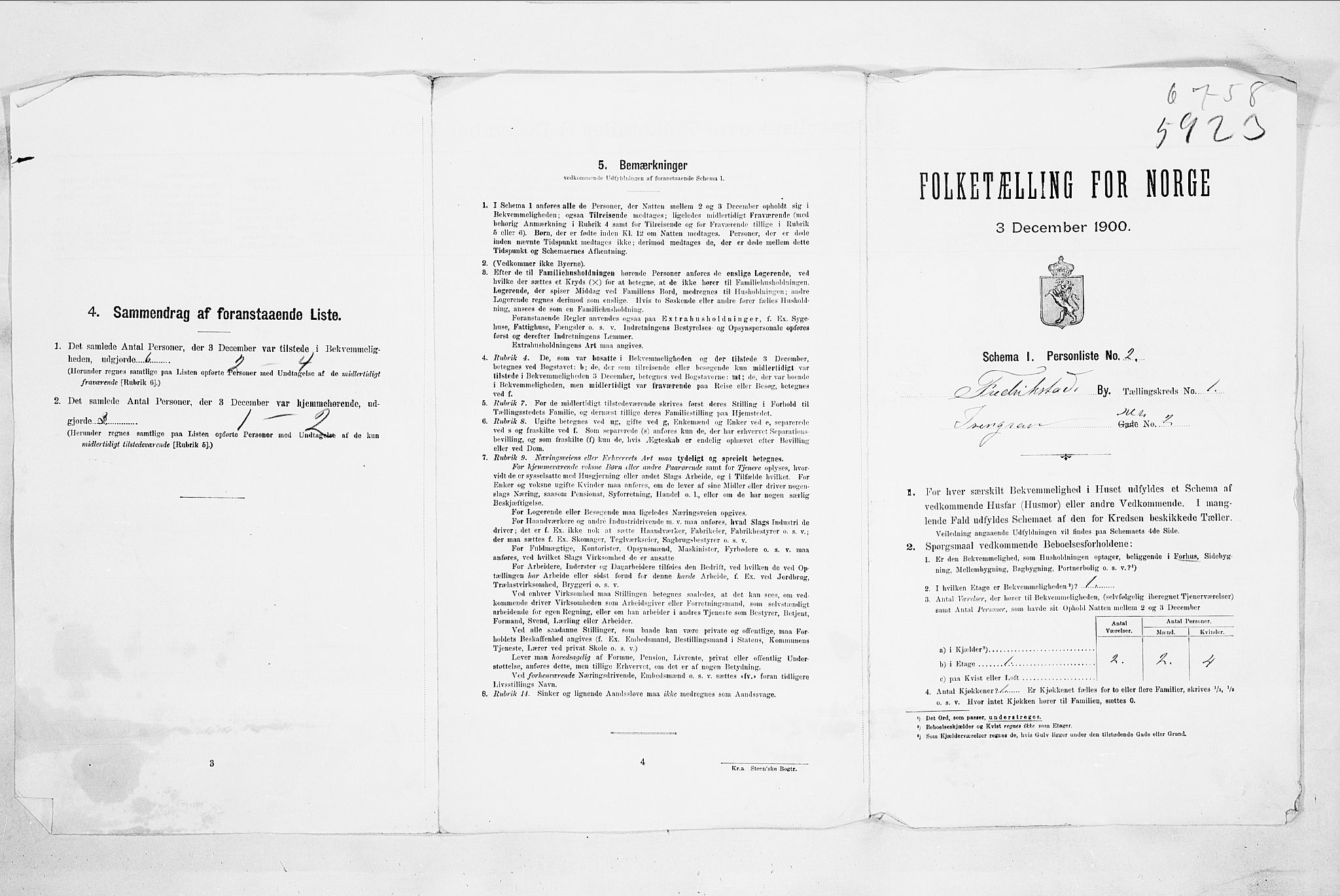 SAO, 1900 census for Fredrikstad, 1900