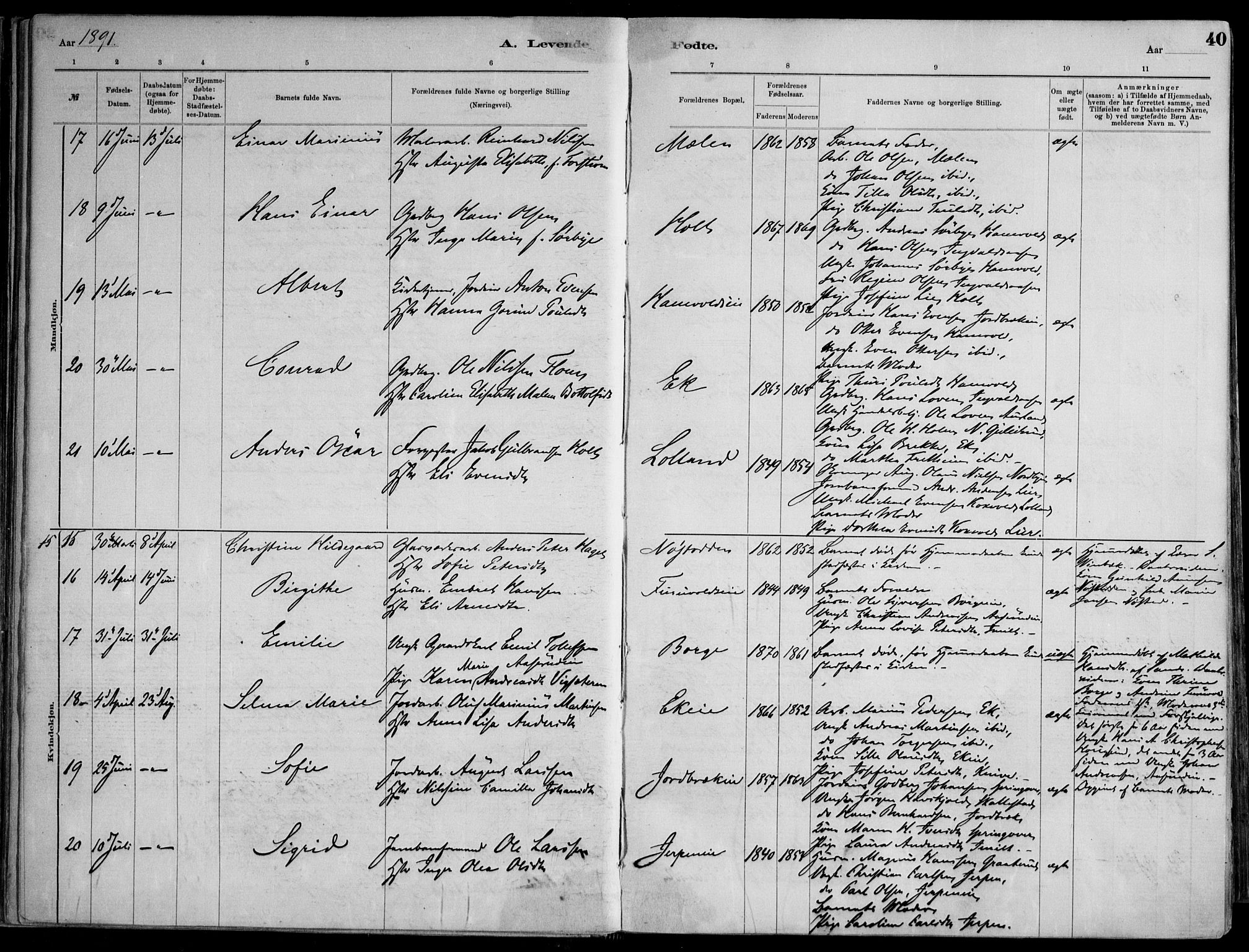 Skoger kirkebøker, AV/SAKO-A-59/F/Fa/L0006: Parish register (official) no. I 6, 1885-1910, p. 40