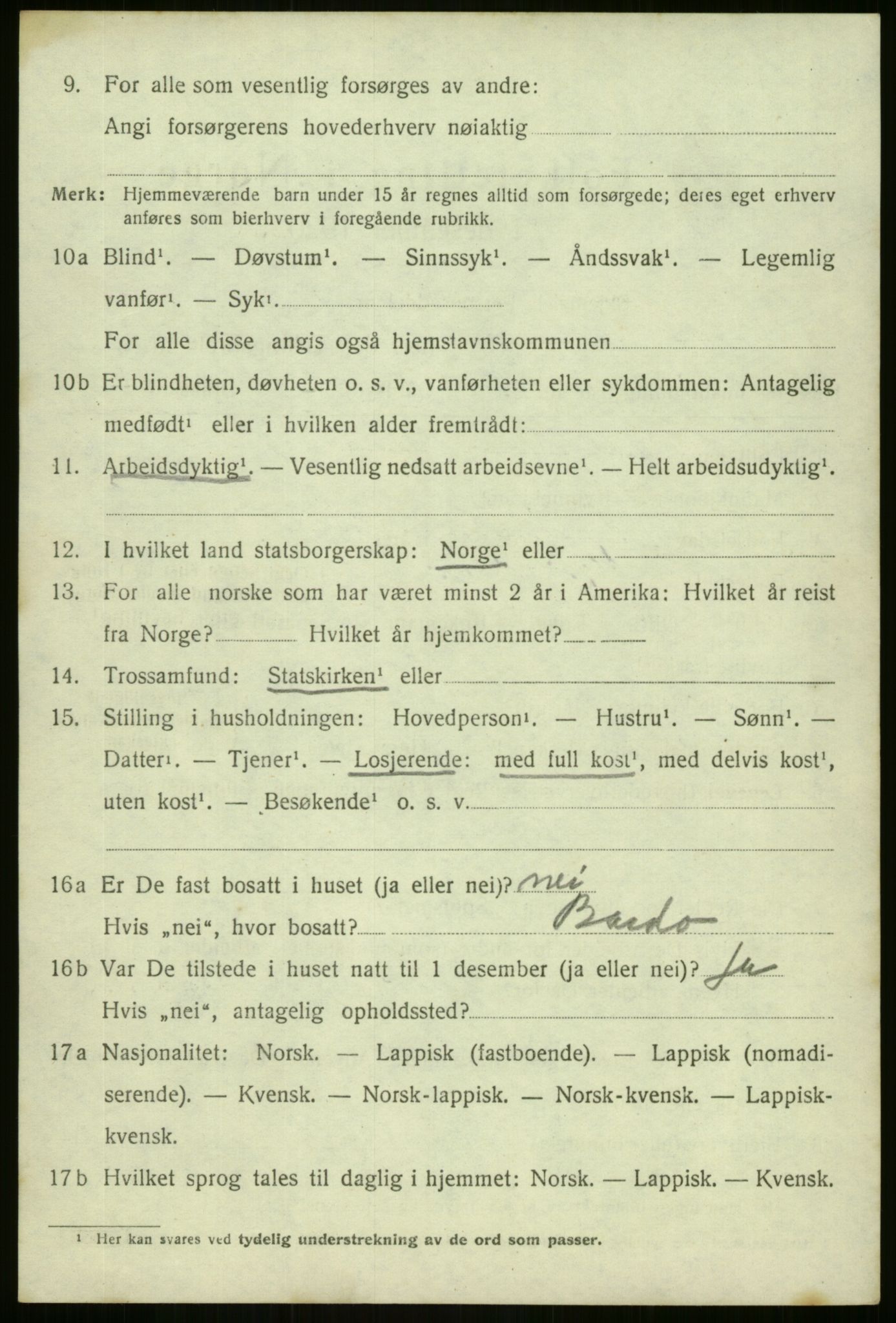 SATØ, 1920 census for Berg, 1920, p. 832