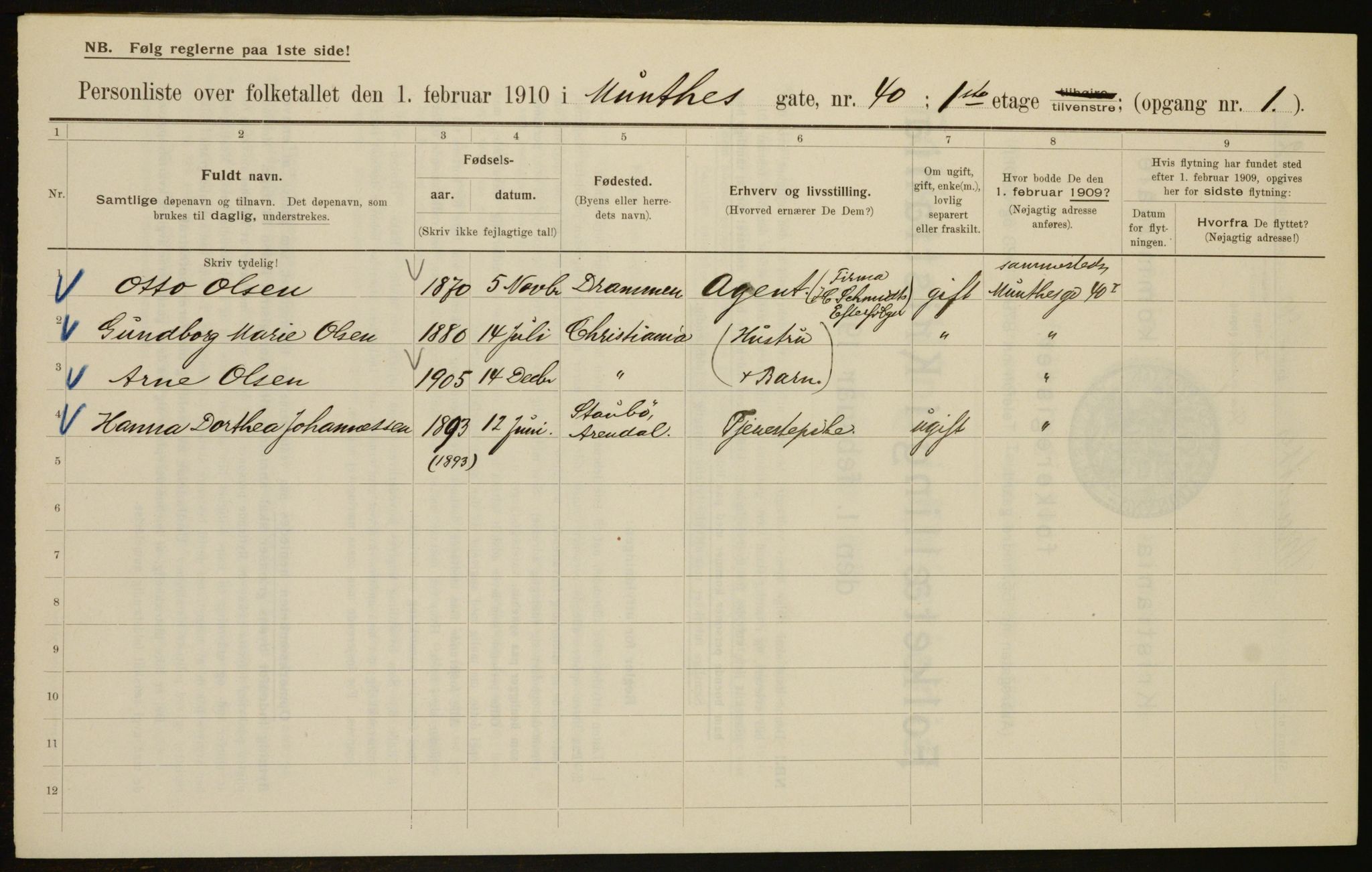 OBA, Municipal Census 1910 for Kristiania, 1910, p. 65812