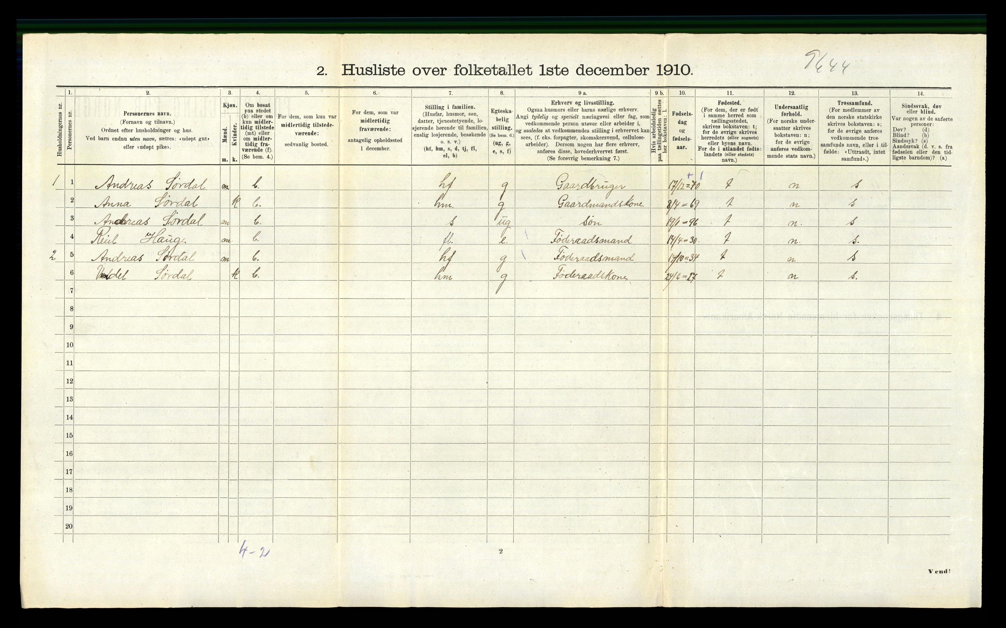 RA, 1910 census for Vanylven, 1910, p. 1058