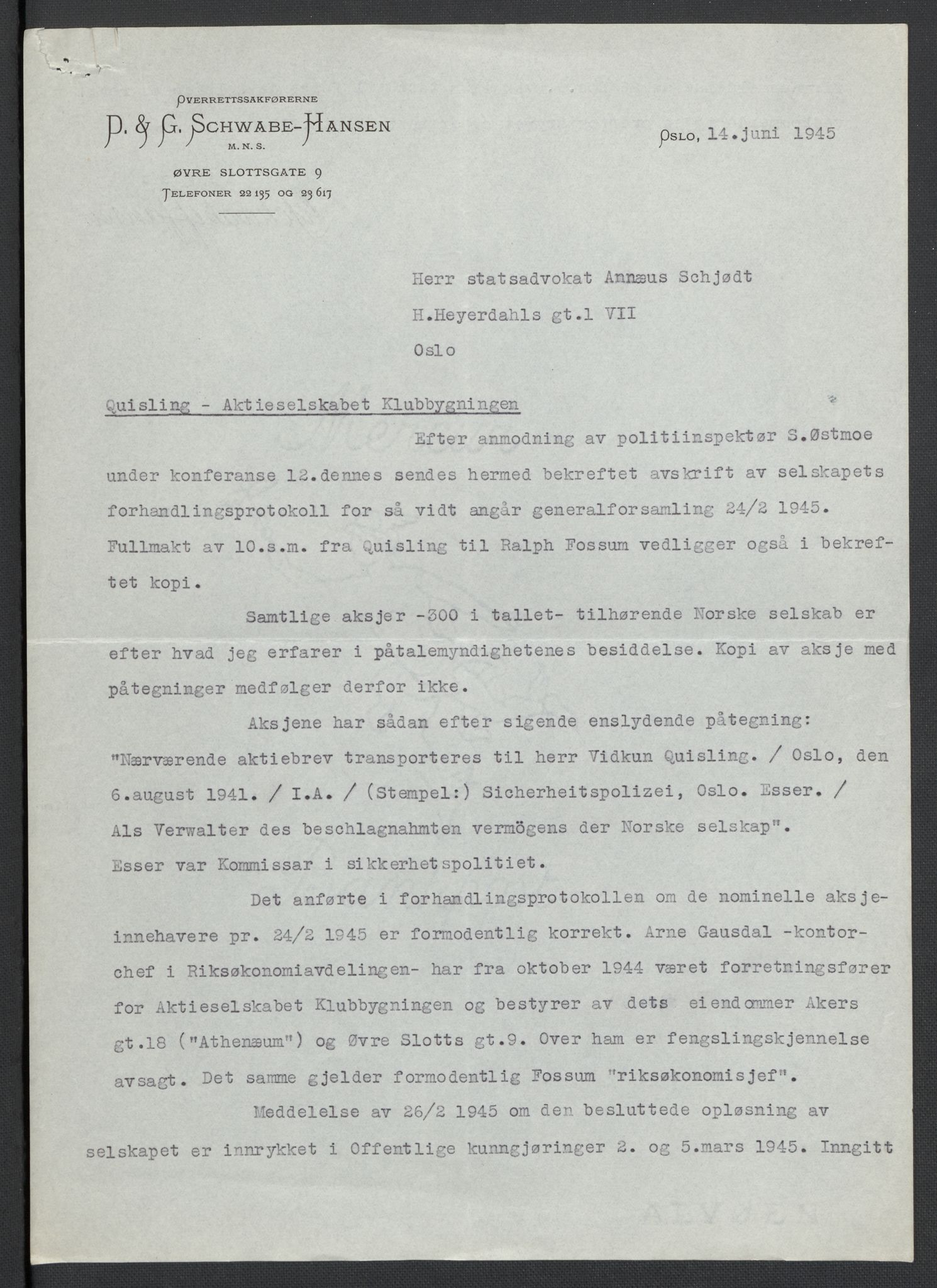 Landssvikarkivet, Oslo politikammer, AV/RA-S-3138-01/D/Da/L0003: Dnr. 29, 1945, p. 2816