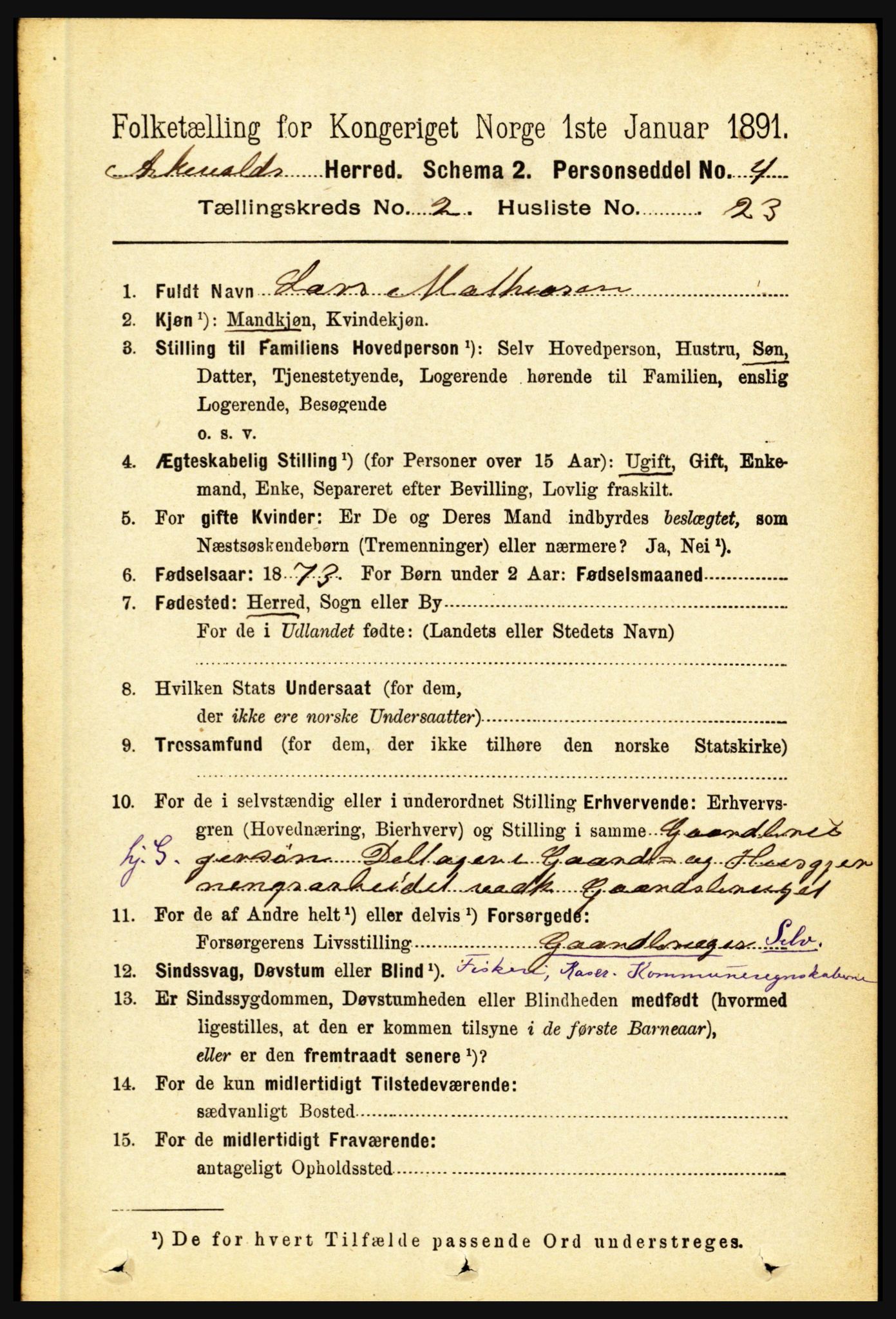 RA, 1891 census for 1428 Askvoll, 1891, p. 584