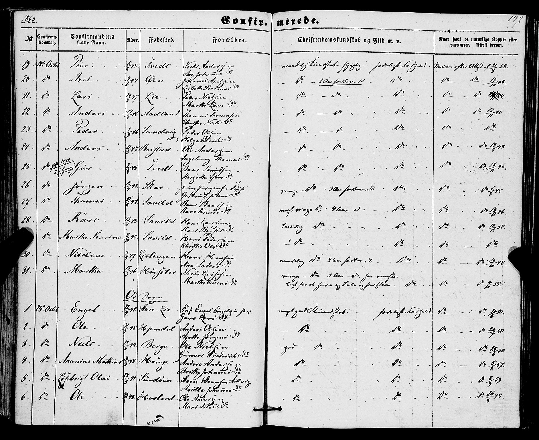 Os sokneprestembete, AV/SAB-A-99929: Parish register (official) no. A 17, 1860-1873, p. 147