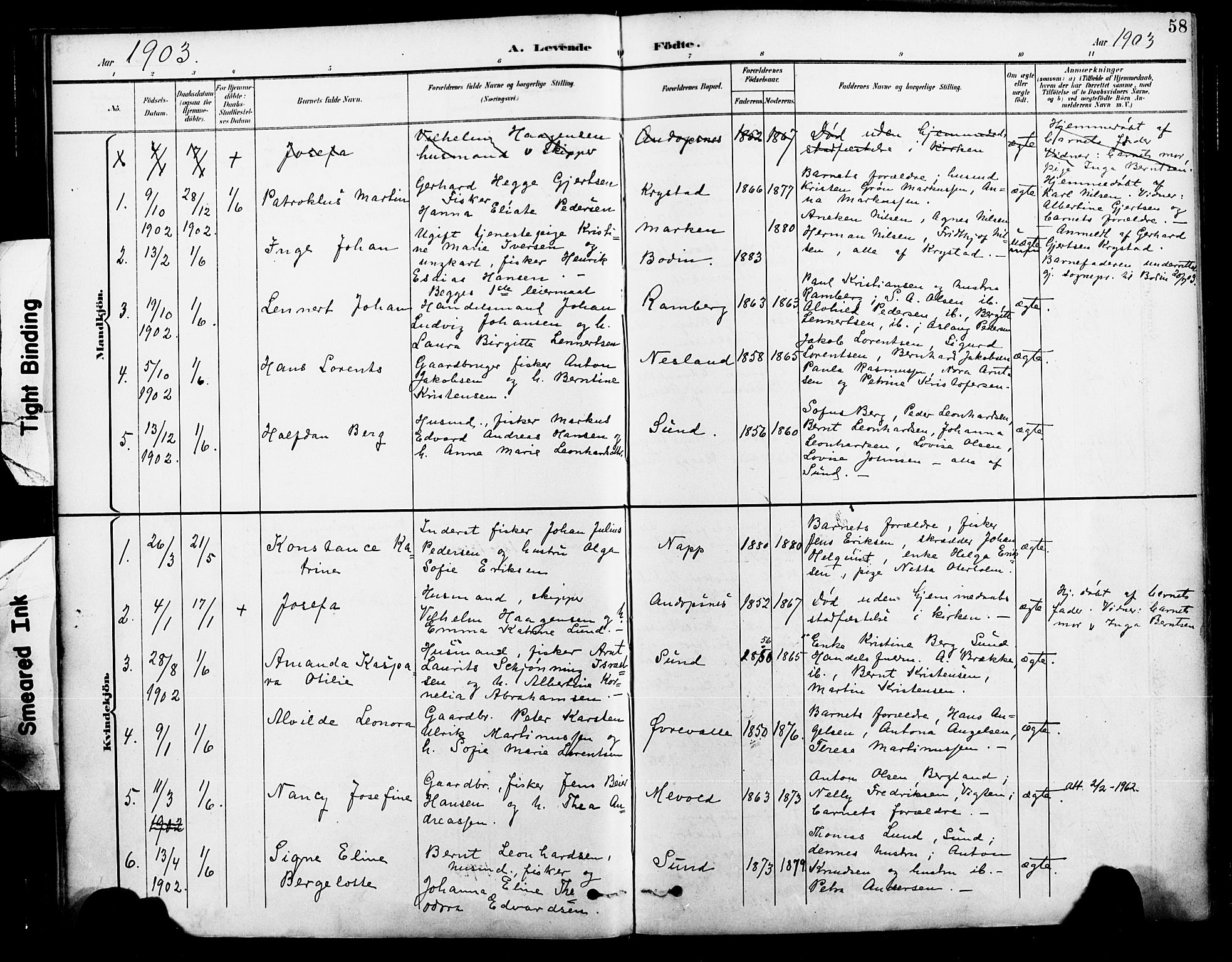 Ministerialprotokoller, klokkerbøker og fødselsregistre - Nordland, SAT/A-1459/885/L1205: Parish register (official) no. 885A06, 1892-1905, p. 58