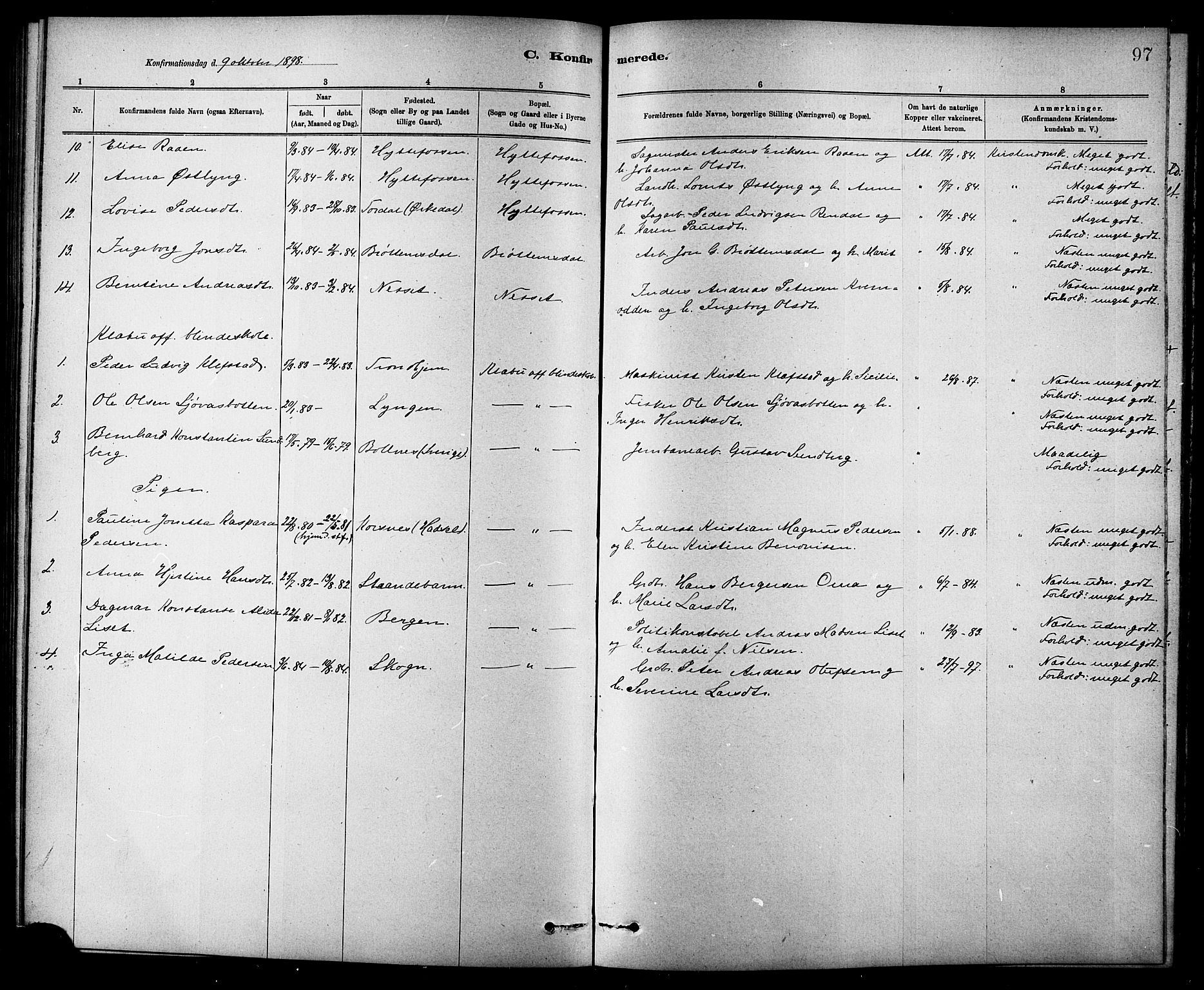 Ministerialprotokoller, klokkerbøker og fødselsregistre - Sør-Trøndelag, AV/SAT-A-1456/618/L0452: Parish register (copy) no. 618C03, 1884-1906, p. 97