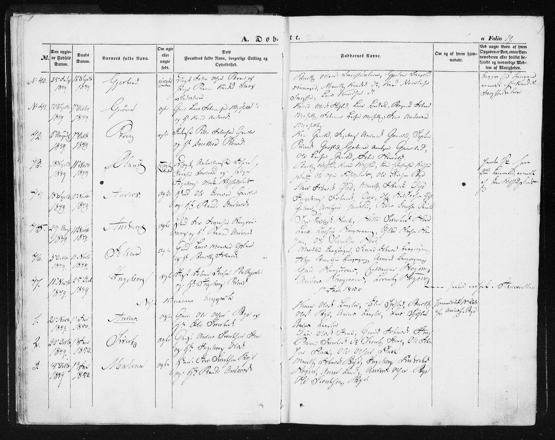 Ministerialprotokoller, klokkerbøker og fødselsregistre - Sør-Trøndelag, SAT/A-1456/612/L0376: Parish register (official) no. 612A08, 1846-1859, p. 19