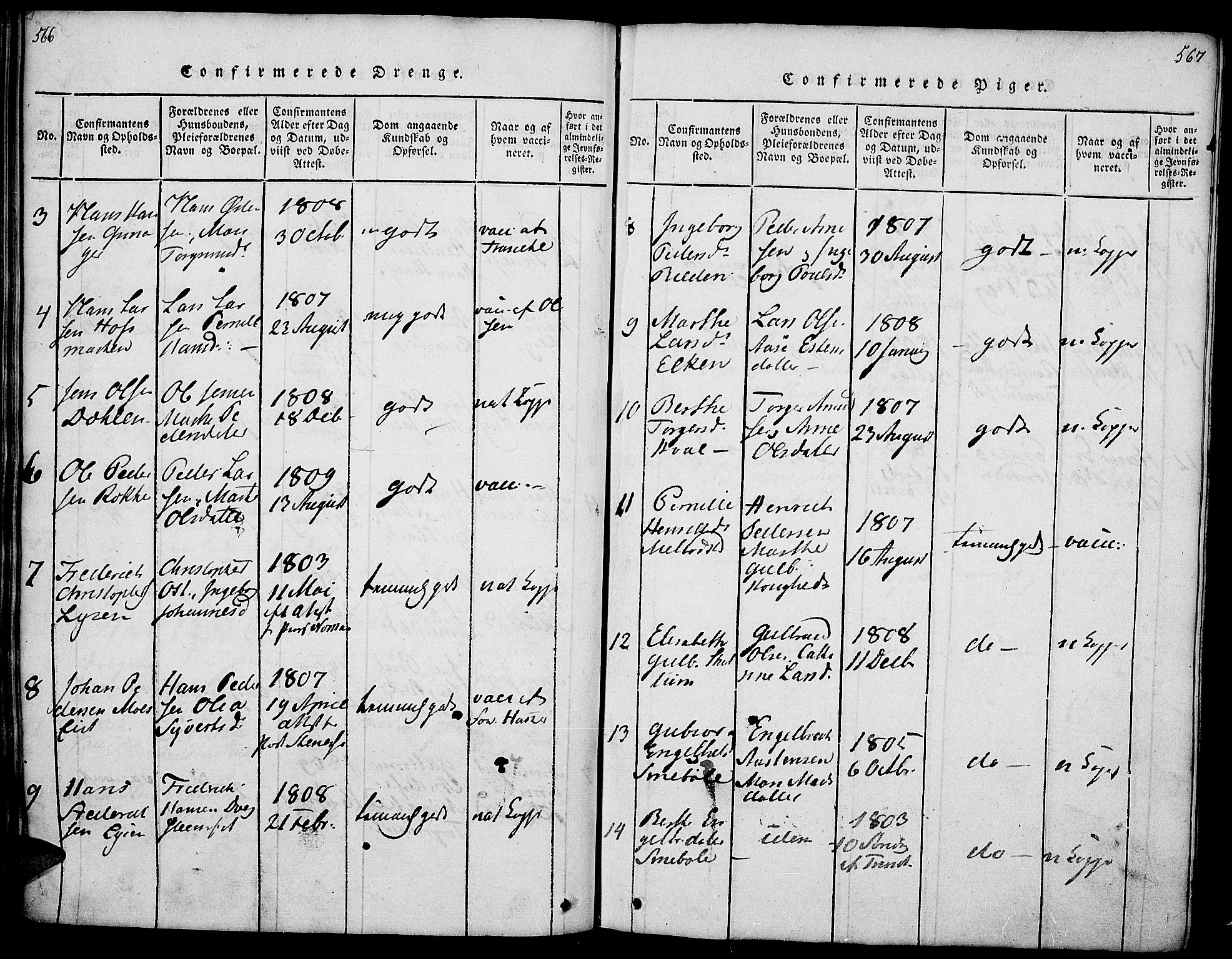 Gran prestekontor, SAH/PREST-112/H/Ha/Haa/L0009: Parish register (official) no. 9, 1815-1824, p. 566-567