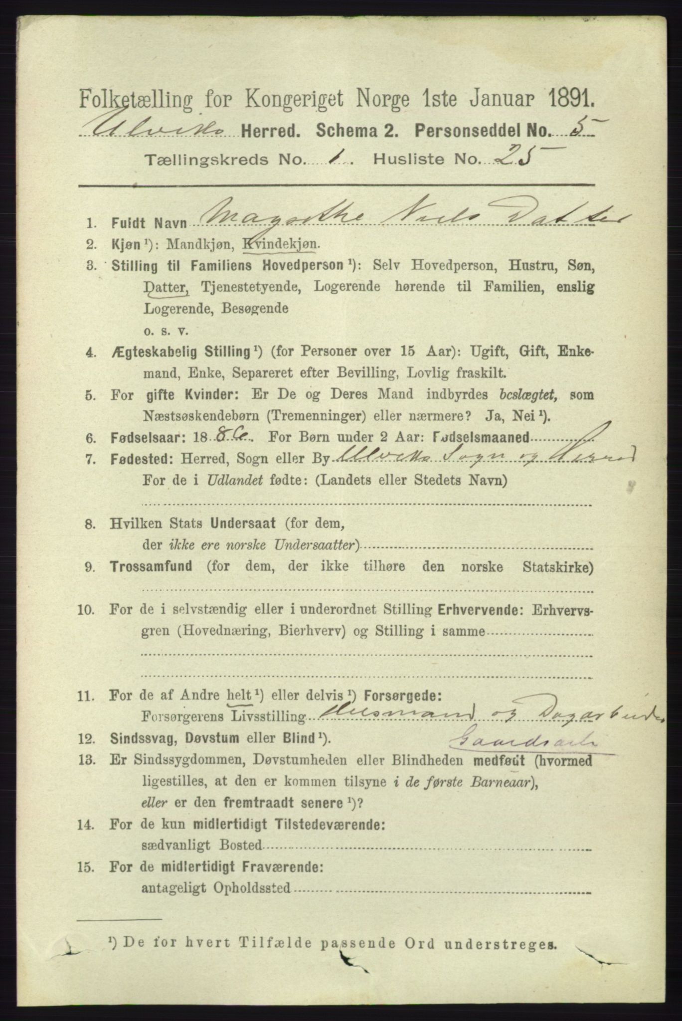 RA, 1891 census for 1233 Ulvik, 1891, p. 209