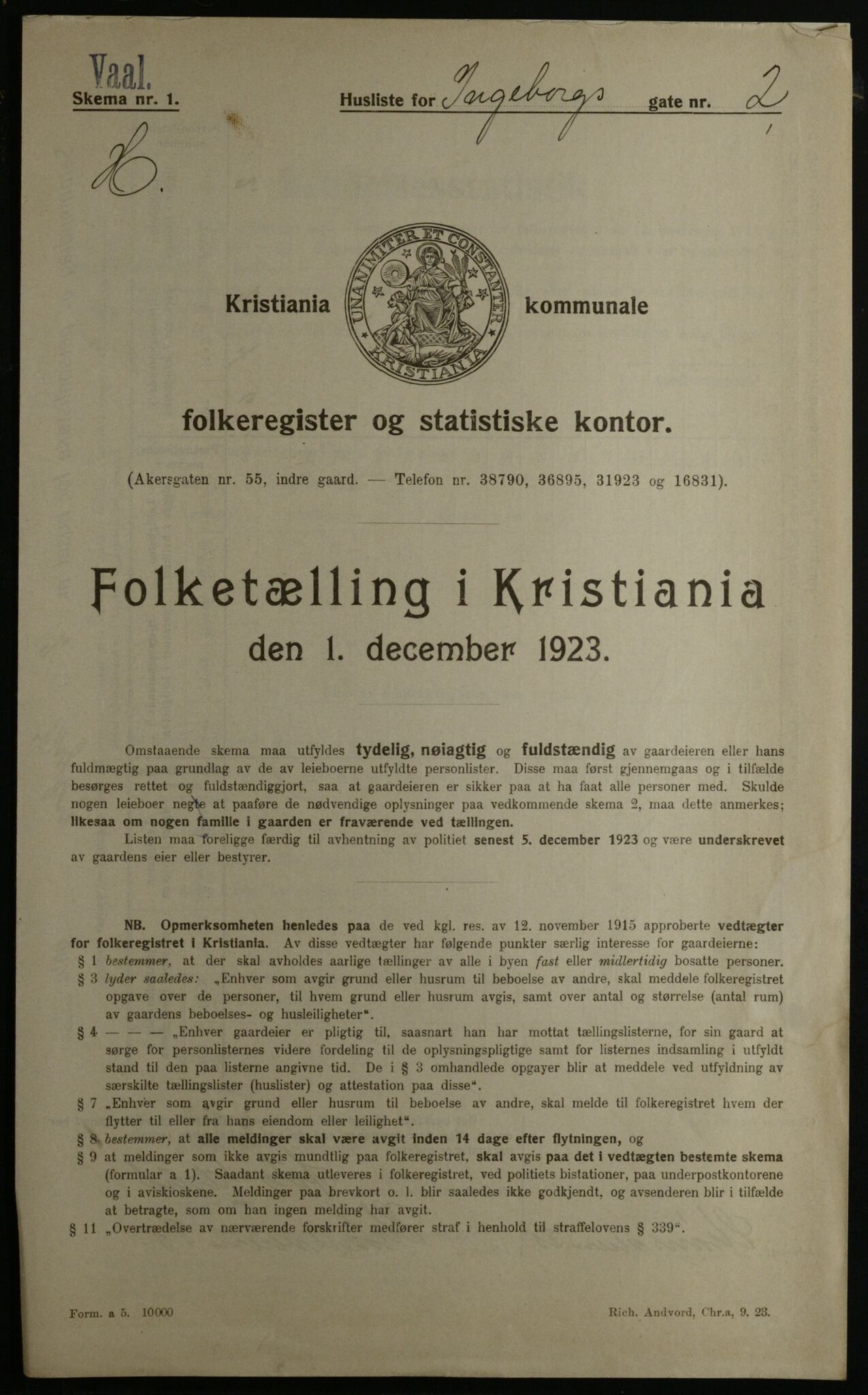 OBA, Municipal Census 1923 for Kristiania, 1923, p. 48889