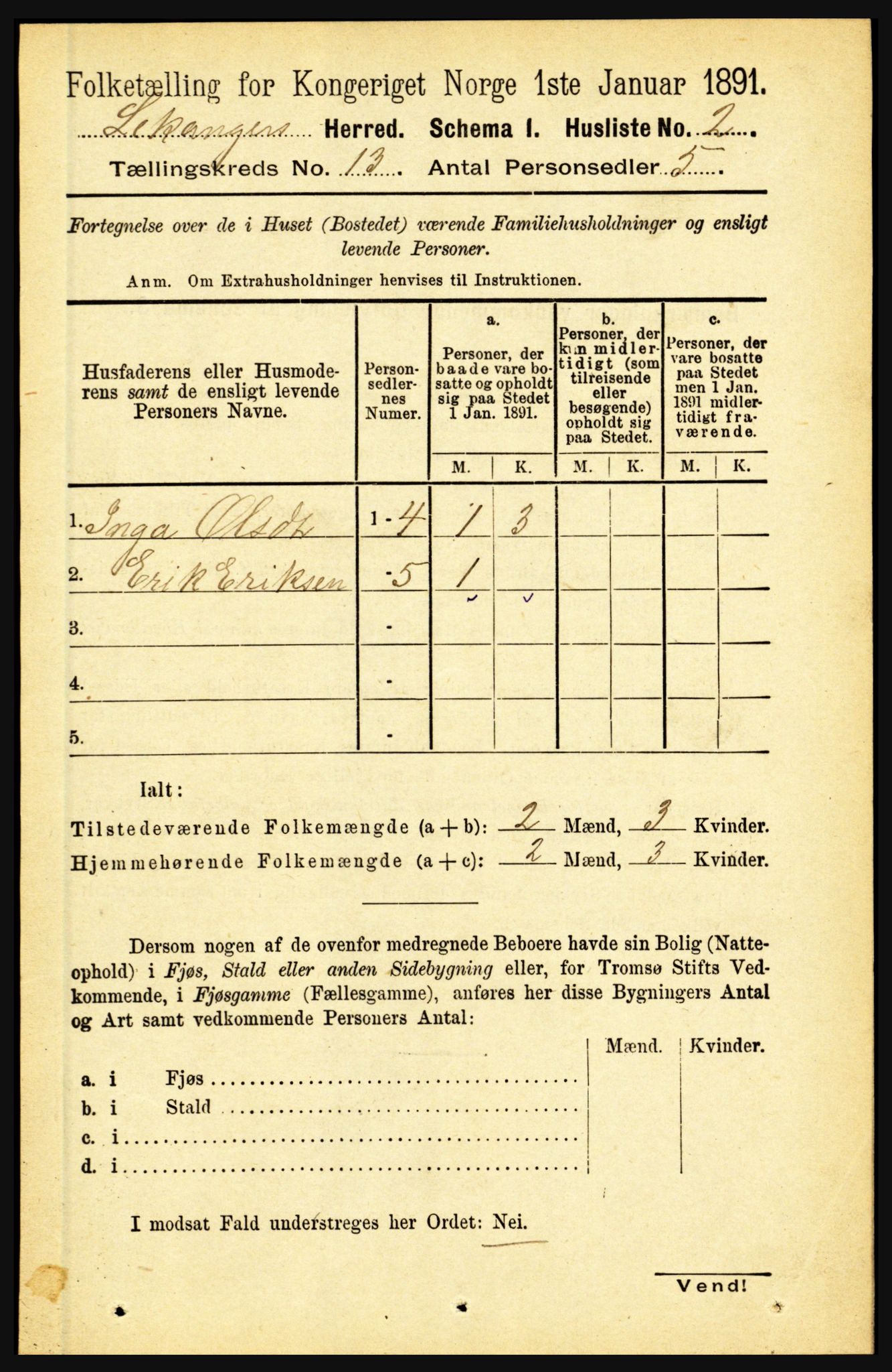 RA, 1891 census for 1419 Leikanger, 1891, p. 2414