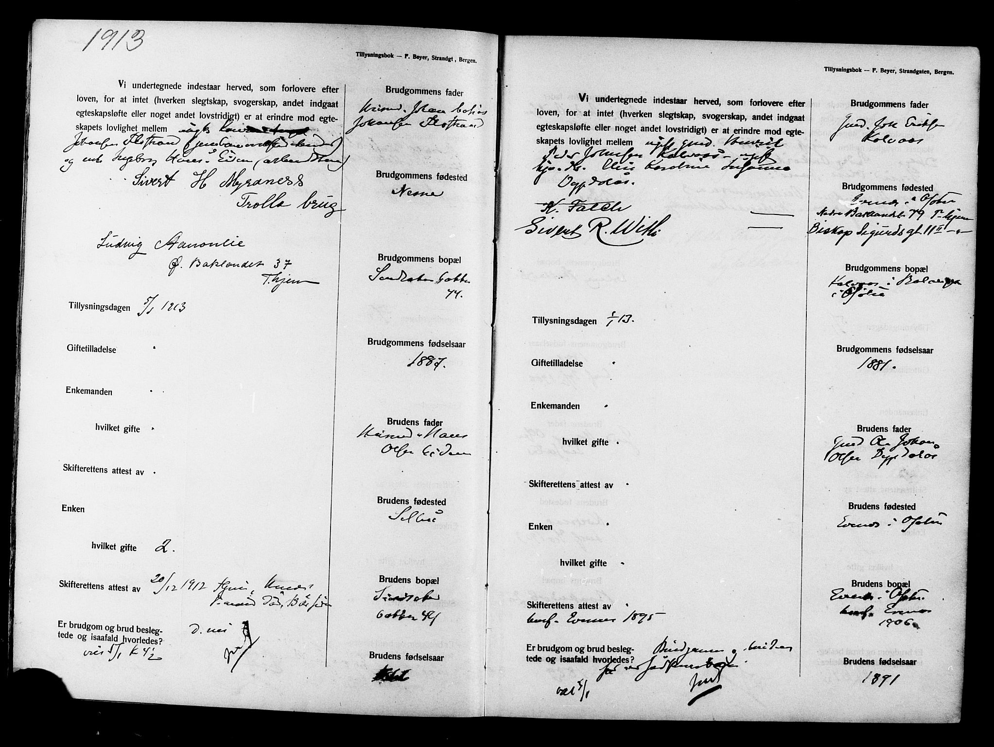 Ministerialprotokoller, klokkerbøker og fødselsregistre - Sør-Trøndelag, AV/SAT-A-1456/604/L0194: Banns register no. 604A15, 1912-1916