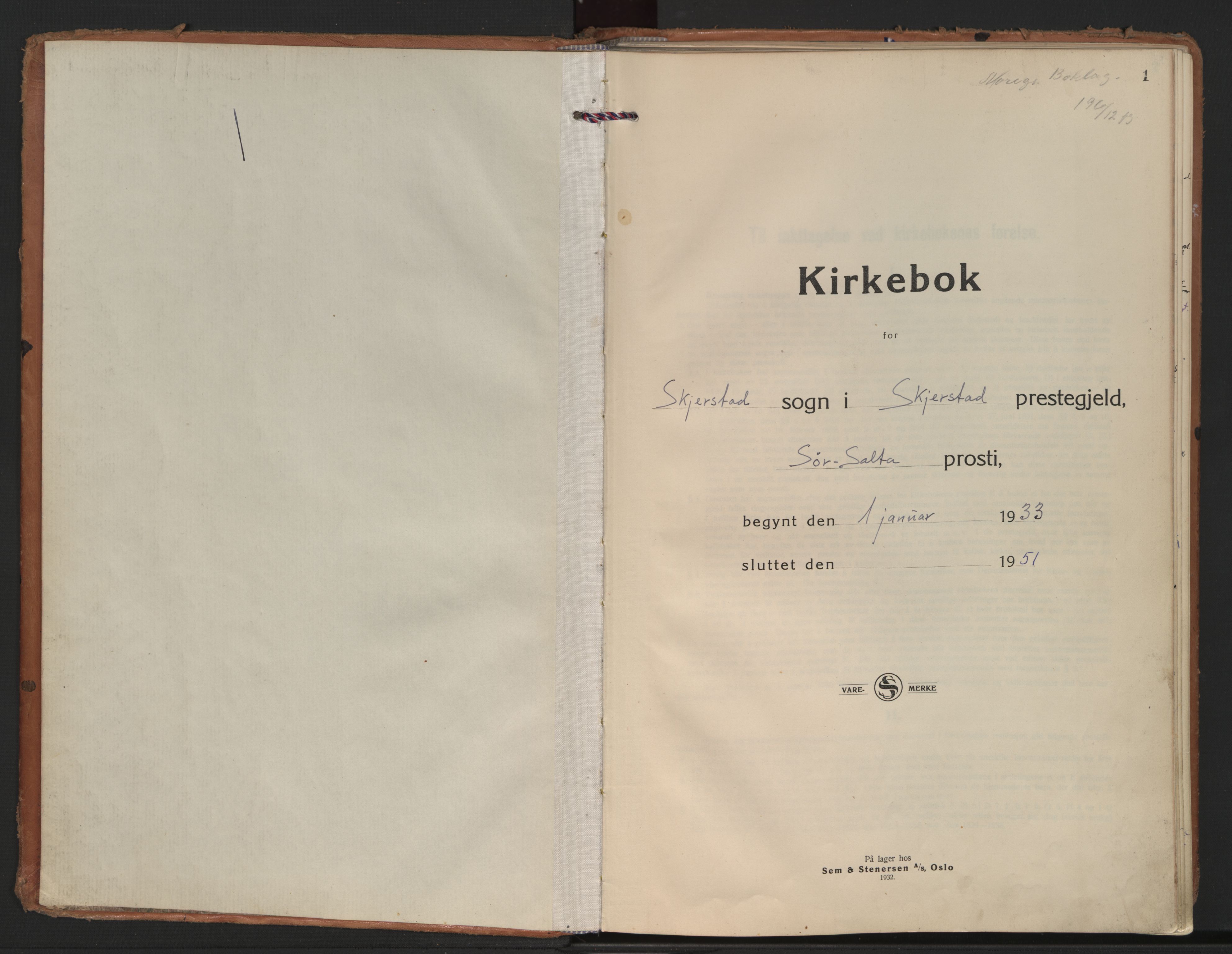 Ministerialprotokoller, klokkerbøker og fødselsregistre - Nordland, SAT/A-1459/852/L0749: Parish register (official) no. 852A19, 1933-1951, p. 1