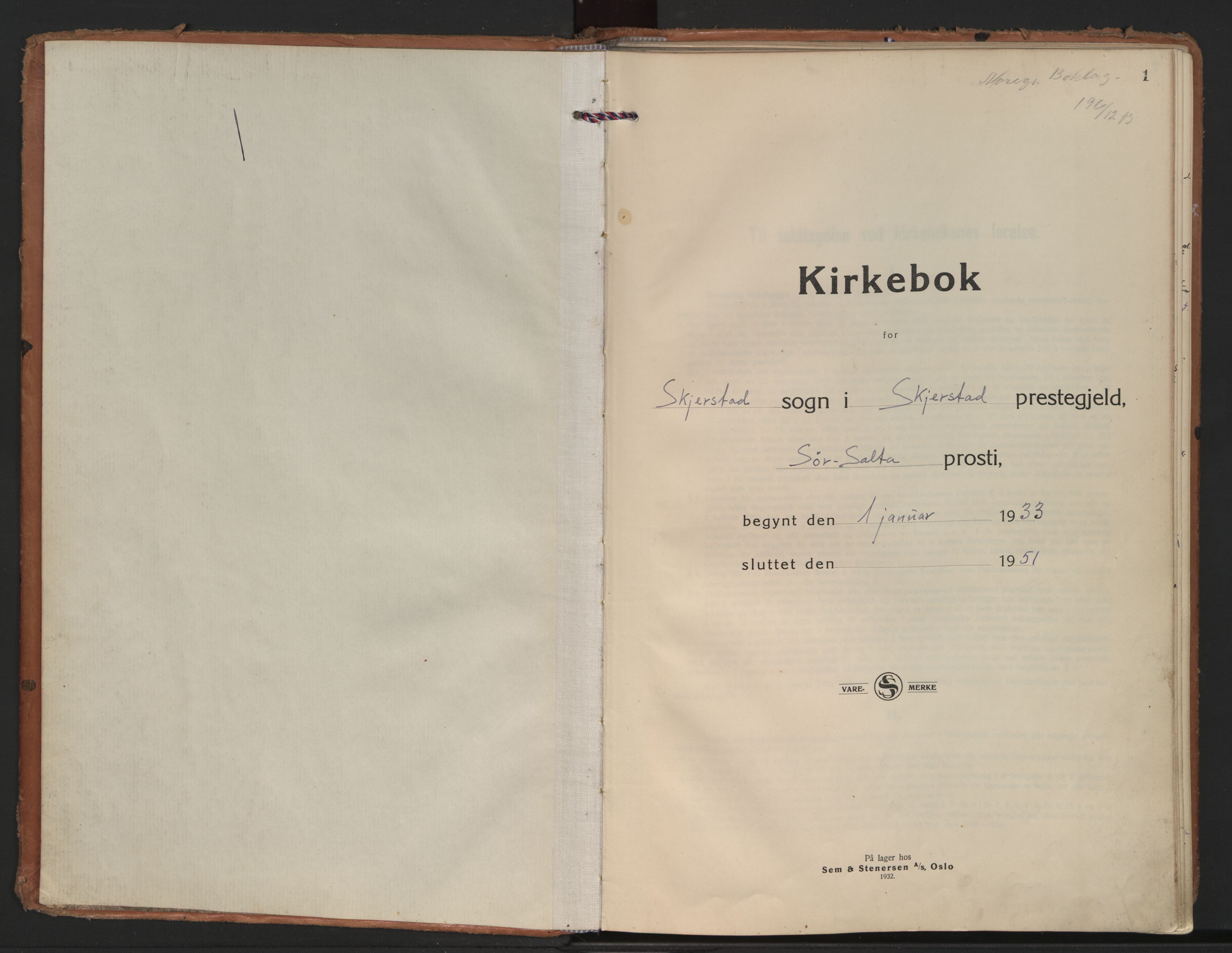 Ministerialprotokoller, klokkerbøker og fødselsregistre - Nordland, AV/SAT-A-1459/852/L0749: Parish register (official) no. 852A19, 1933-1951, p. 1
