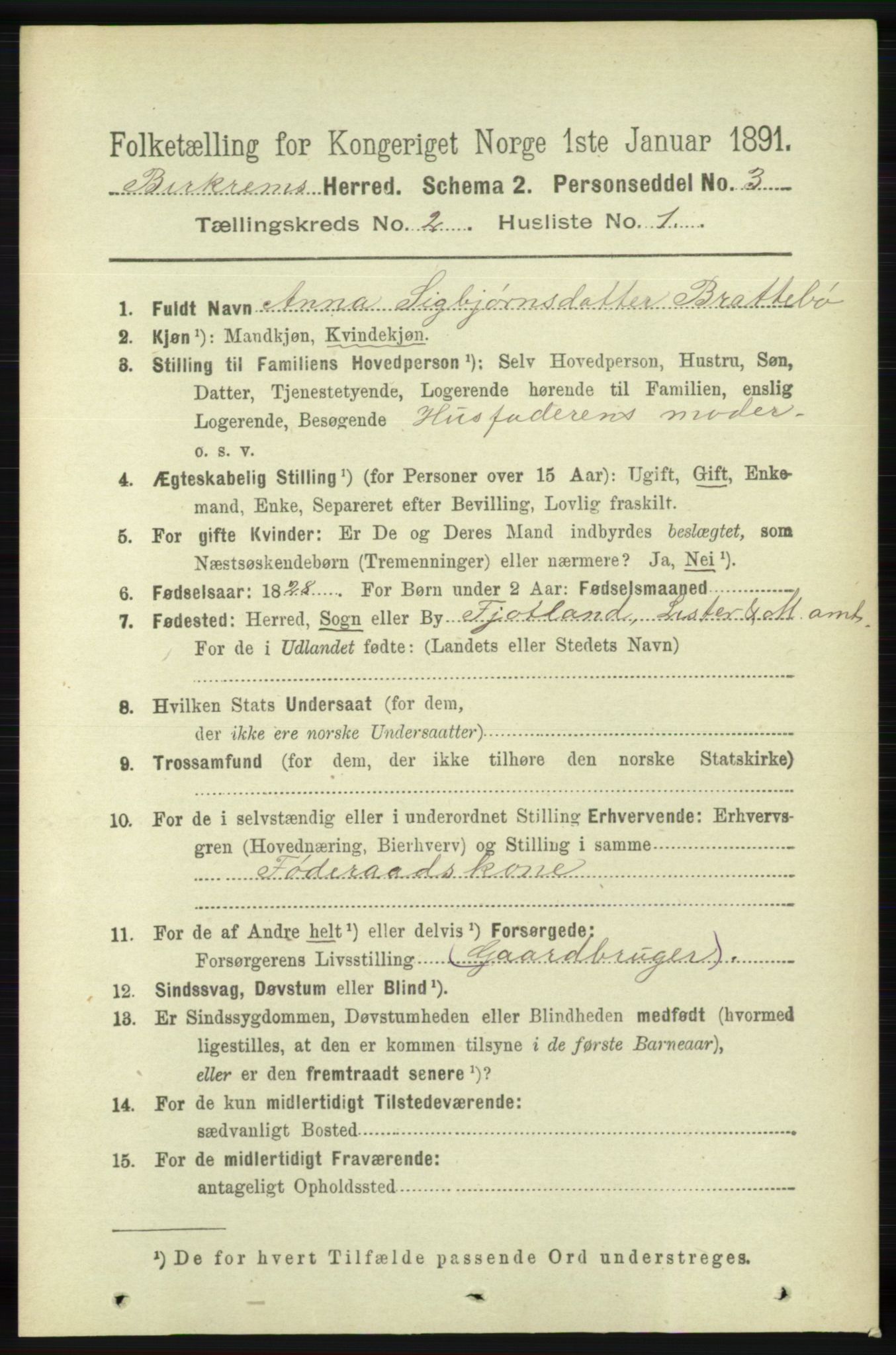 RA, 1891 census for 1114 Bjerkreim, 1891, p. 570