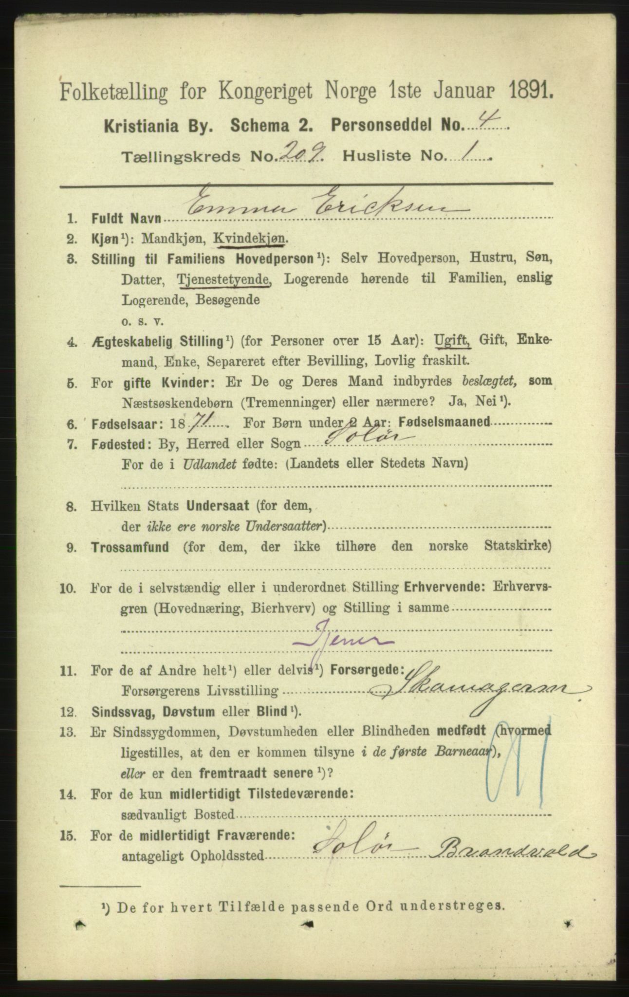 RA, 1891 census for 0301 Kristiania, 1891, p. 125085