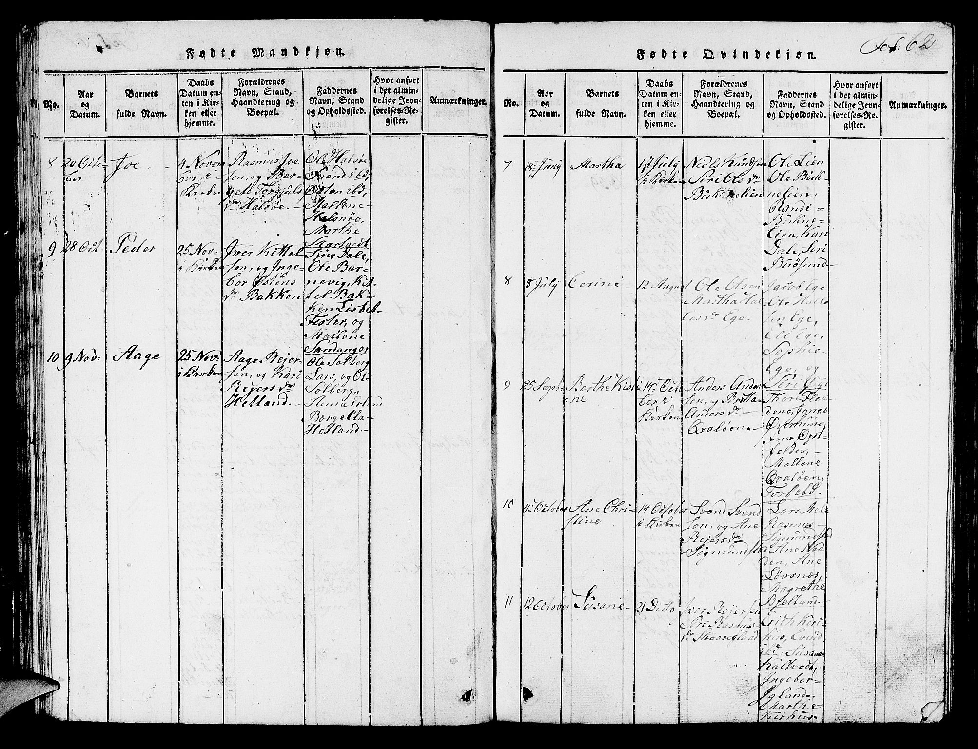 Hjelmeland sokneprestkontor, AV/SAST-A-101843/01/V/L0003: Parish register (copy) no. B 3, 1816-1841, p. 62