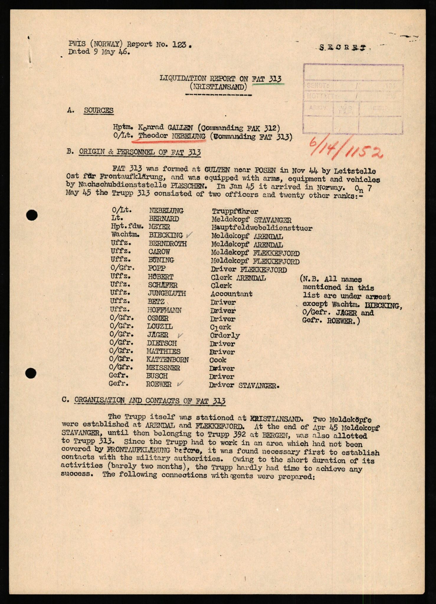 Forsvaret, Forsvarets overkommando II, RA/RAFA-3915/D/Db/L0023: CI Questionaires. Tyske okkupasjonsstyrker i Norge. Tyskere., 1945-1946, p. 490