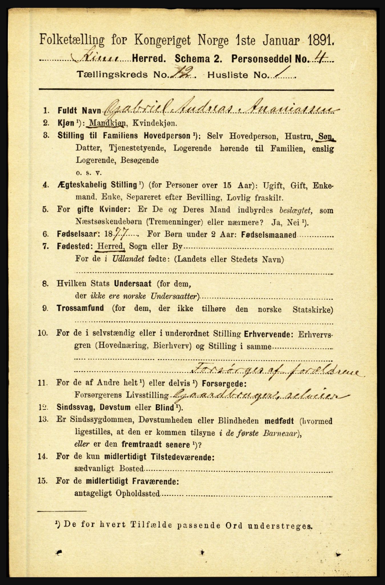 RA, 1891 census for 1437 Kinn, 1891, p. 4515