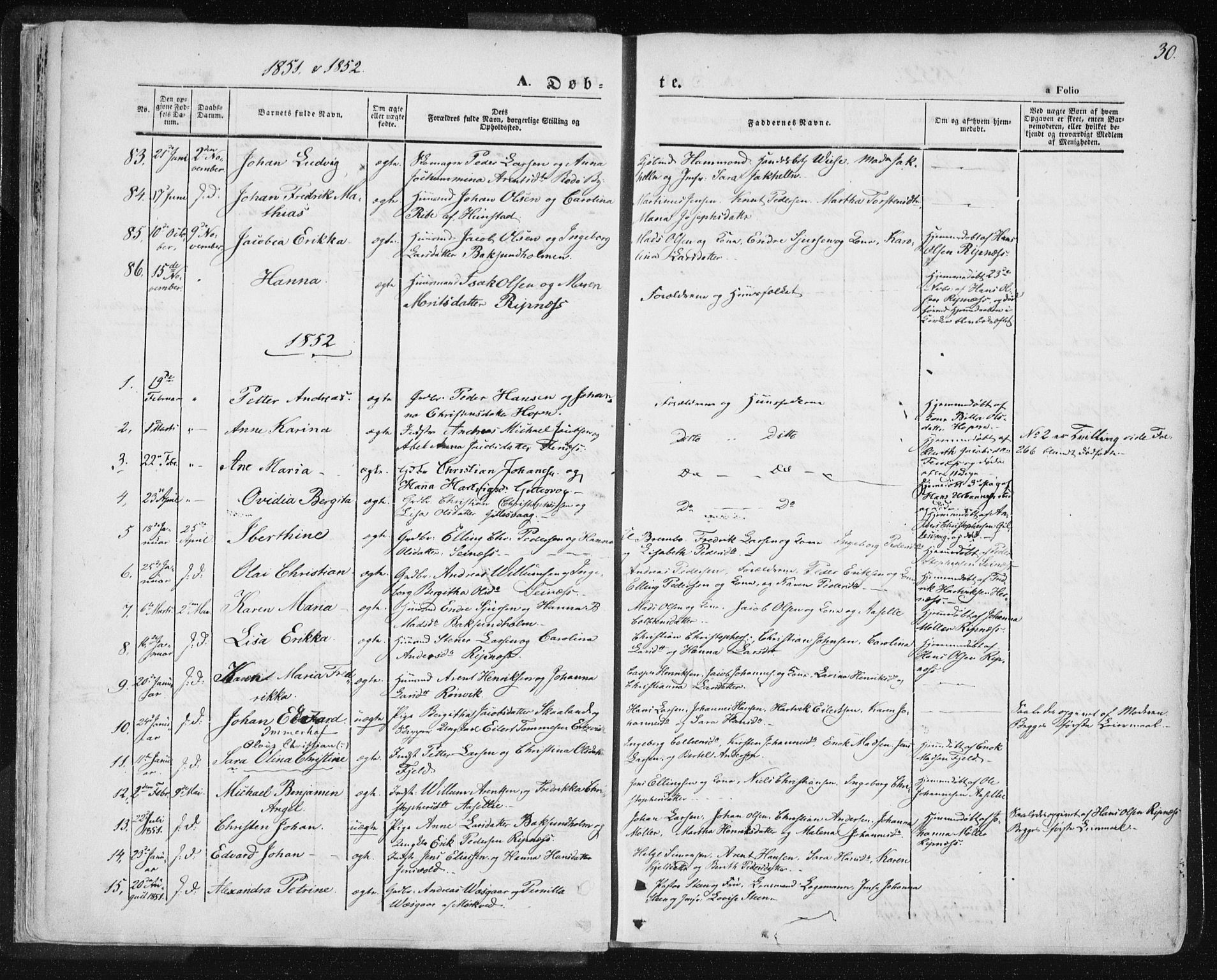 Ministerialprotokoller, klokkerbøker og fødselsregistre - Nordland, SAT/A-1459/801/L0007: Parish register (official) no. 801A07, 1845-1863, p. 30