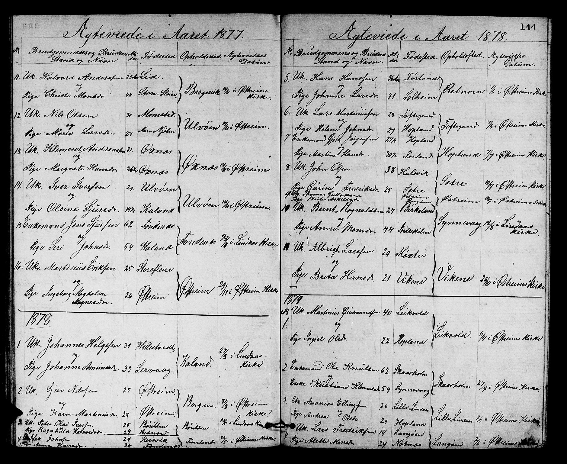 Lindås Sokneprestembete, SAB/A-76701/H/Hab: Parish register (copy) no. C 2, 1868-1885, p. 144