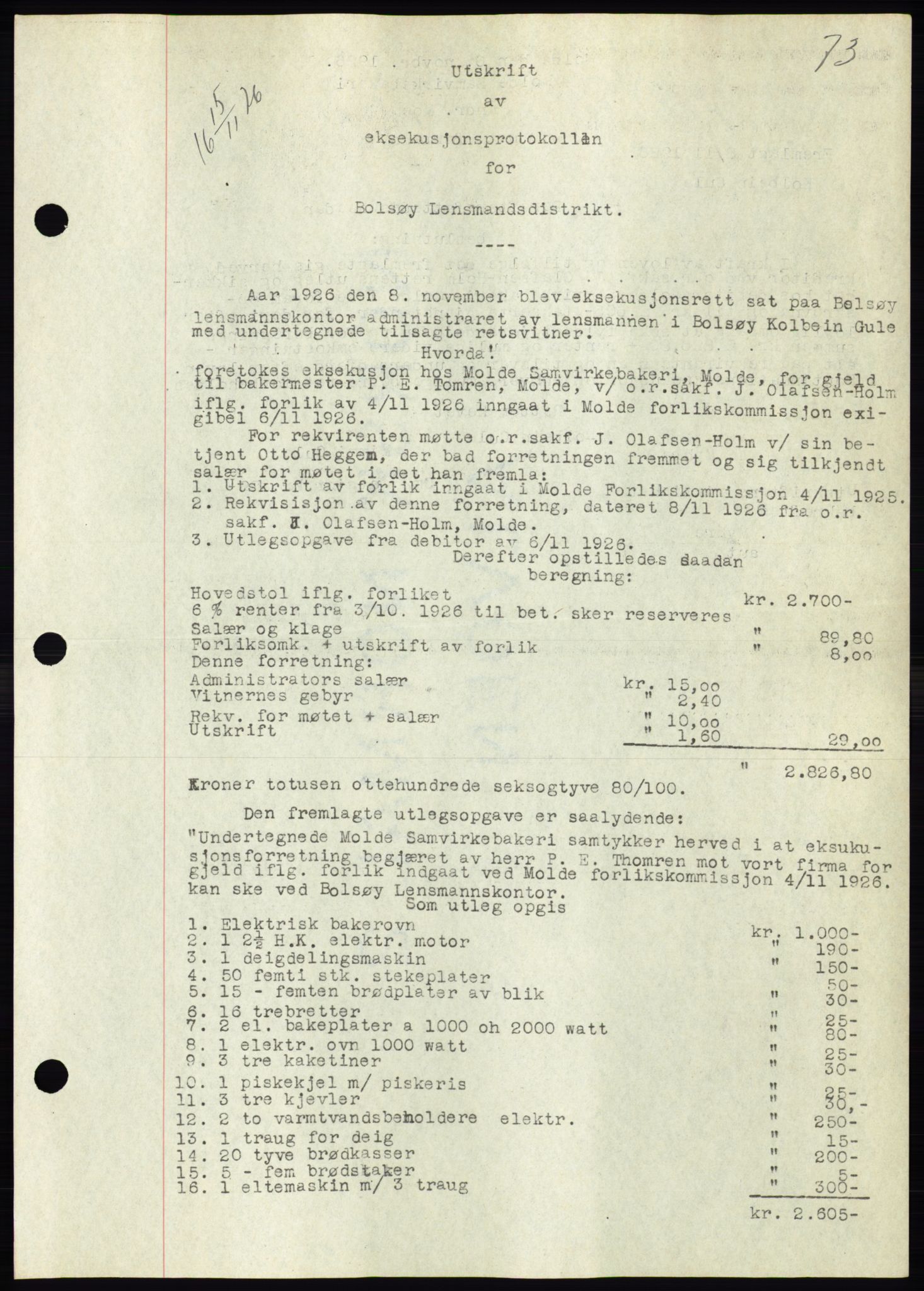 Molde byfogd, AV/SAT-A-0025/2/2C/L0011: Mortgage book no. 11, 1926-1932, Deed date: 15.11.1926