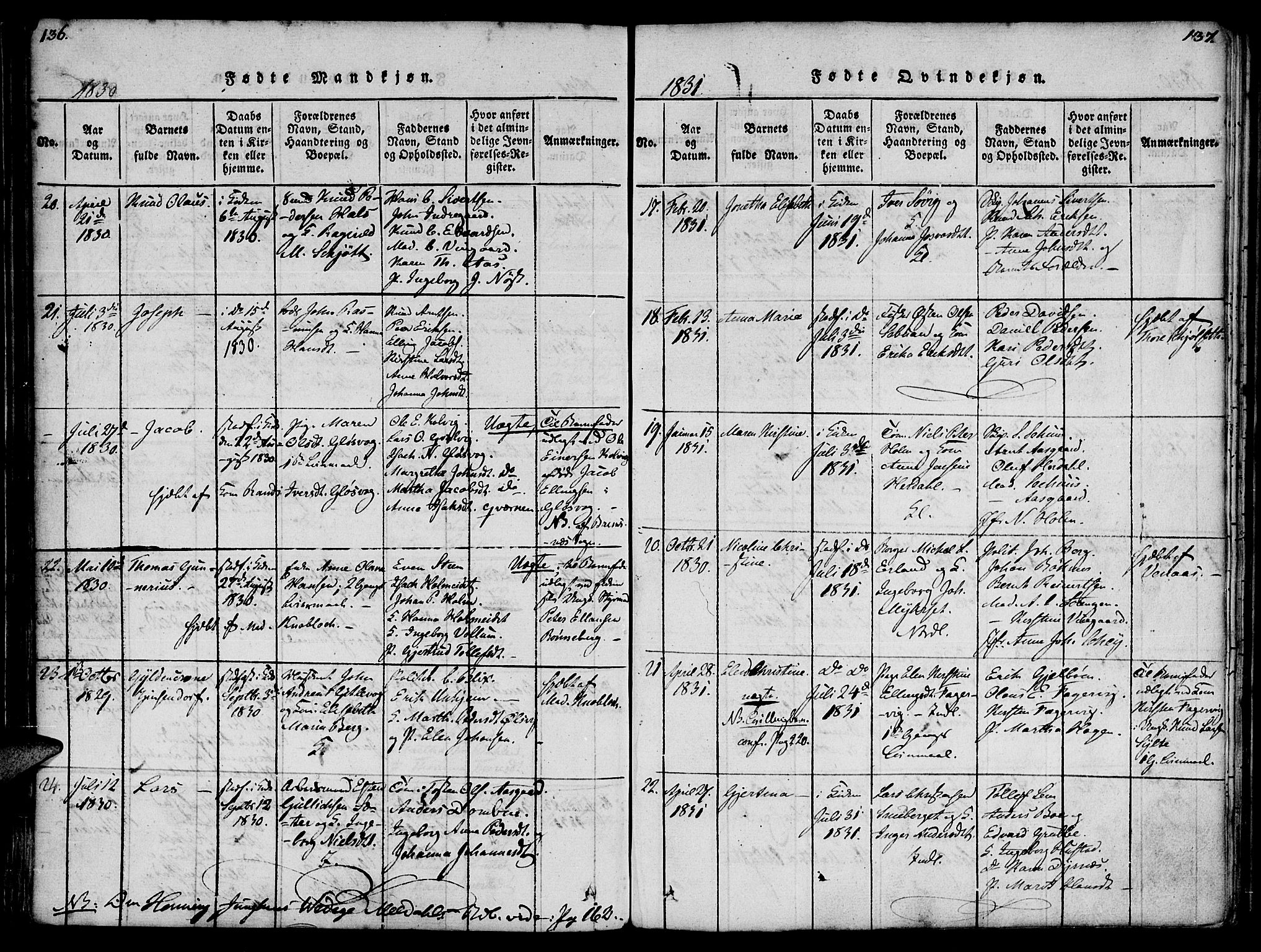 Ministerialprotokoller, klokkerbøker og fødselsregistre - Møre og Romsdal, AV/SAT-A-1454/572/L0842: Parish register (official) no. 572A05, 1819-1832, p. 136-137