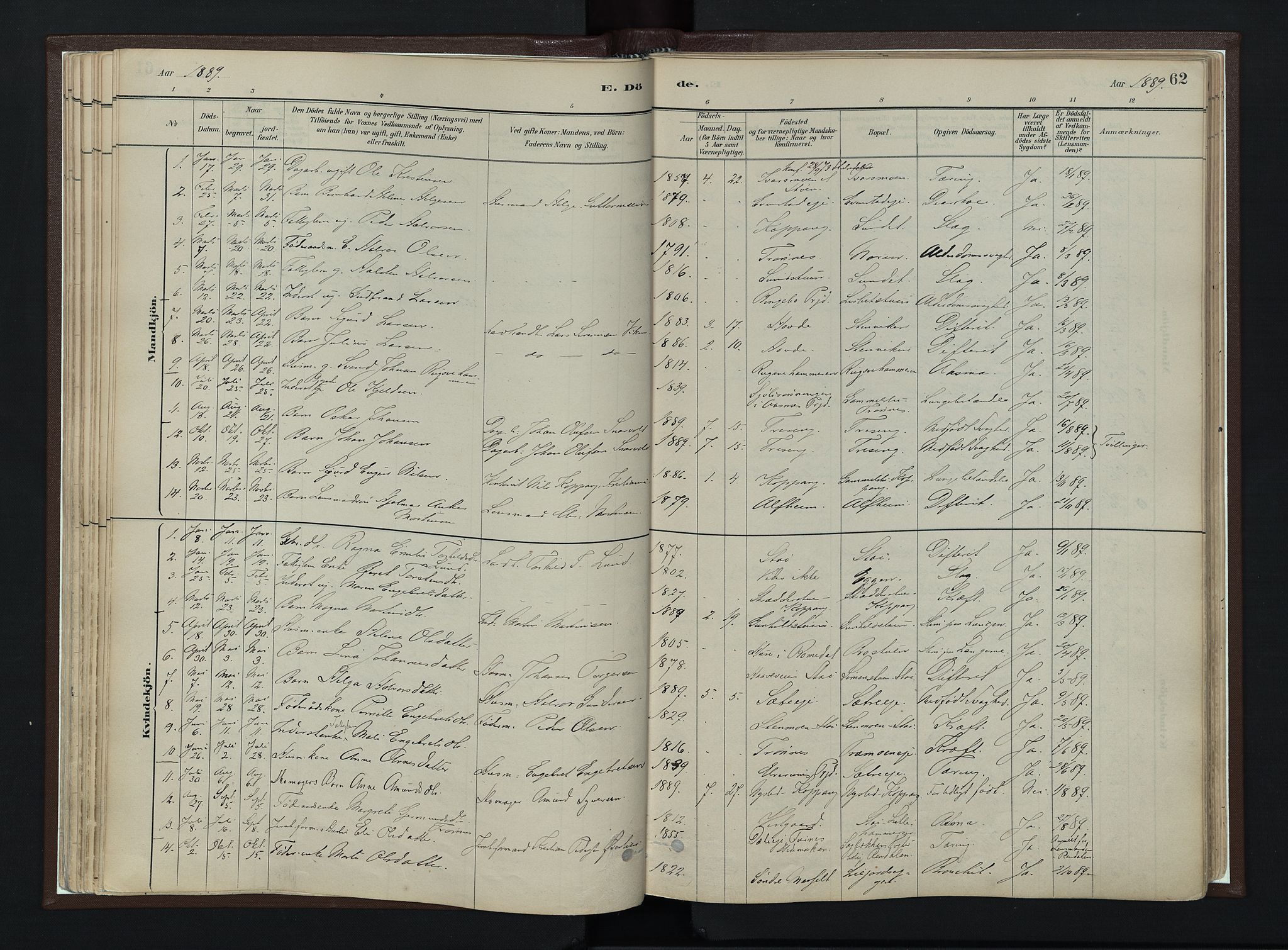 Stor-Elvdal prestekontor, SAH/PREST-052/H/Ha/Haa/L0003: Parish register (official) no. 3, 1882-1901, p. 62