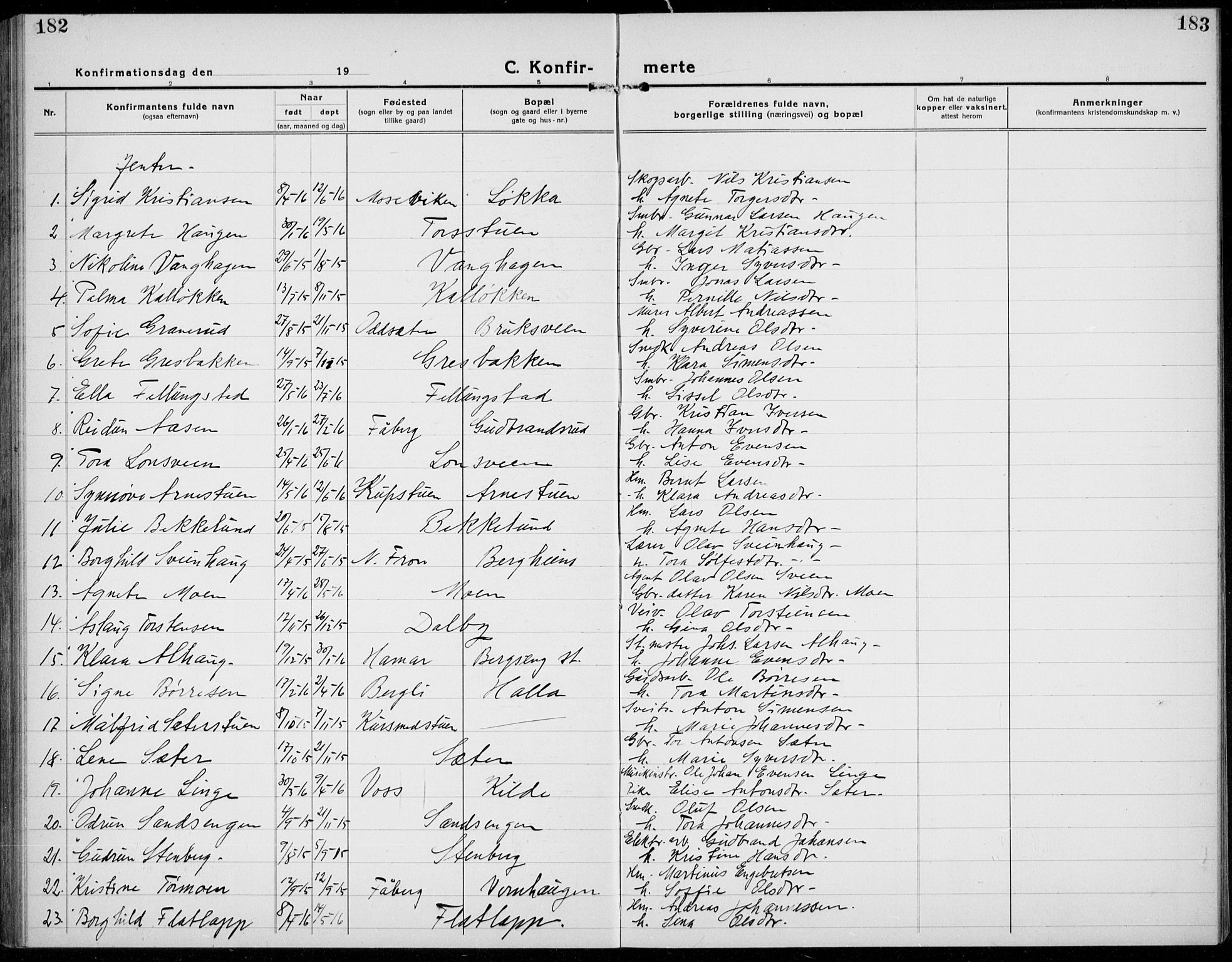 Brøttum prestekontor, AV/SAH-PREST-016/L/La/L0001: Parish register (copy) no. 1, 1921-1941, p. 182-183