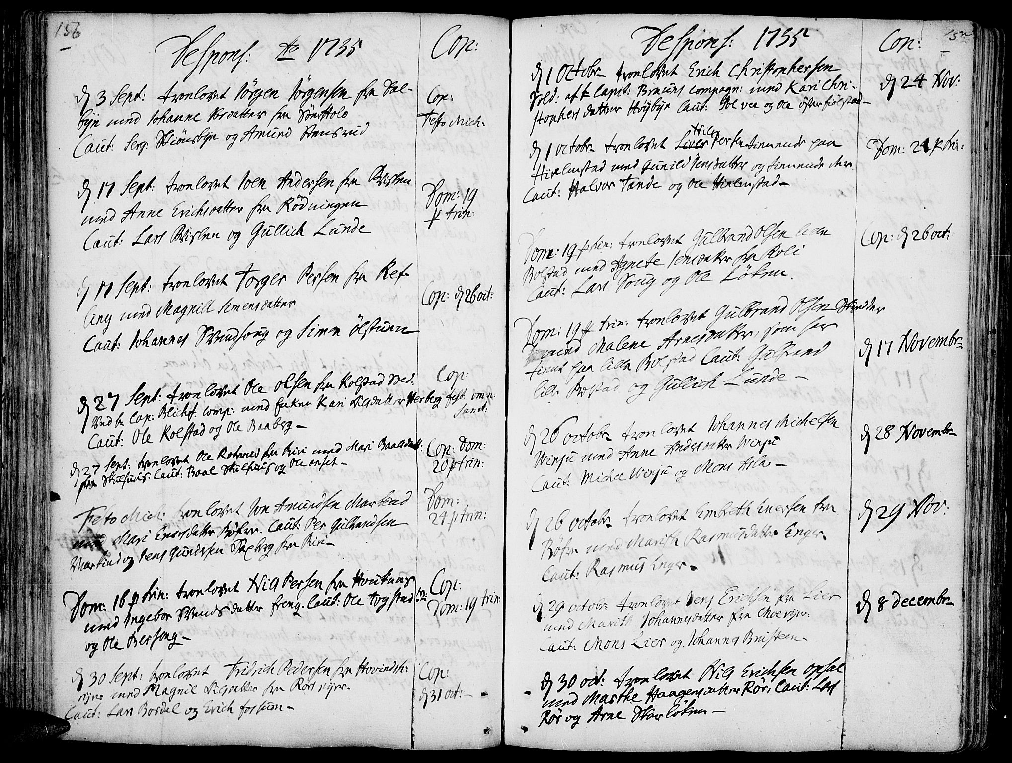Ringsaker prestekontor, AV/SAH-PREST-014/K/Ka/L0001: Parish register (official) no. 1, 1734-1746, p. 156-157
