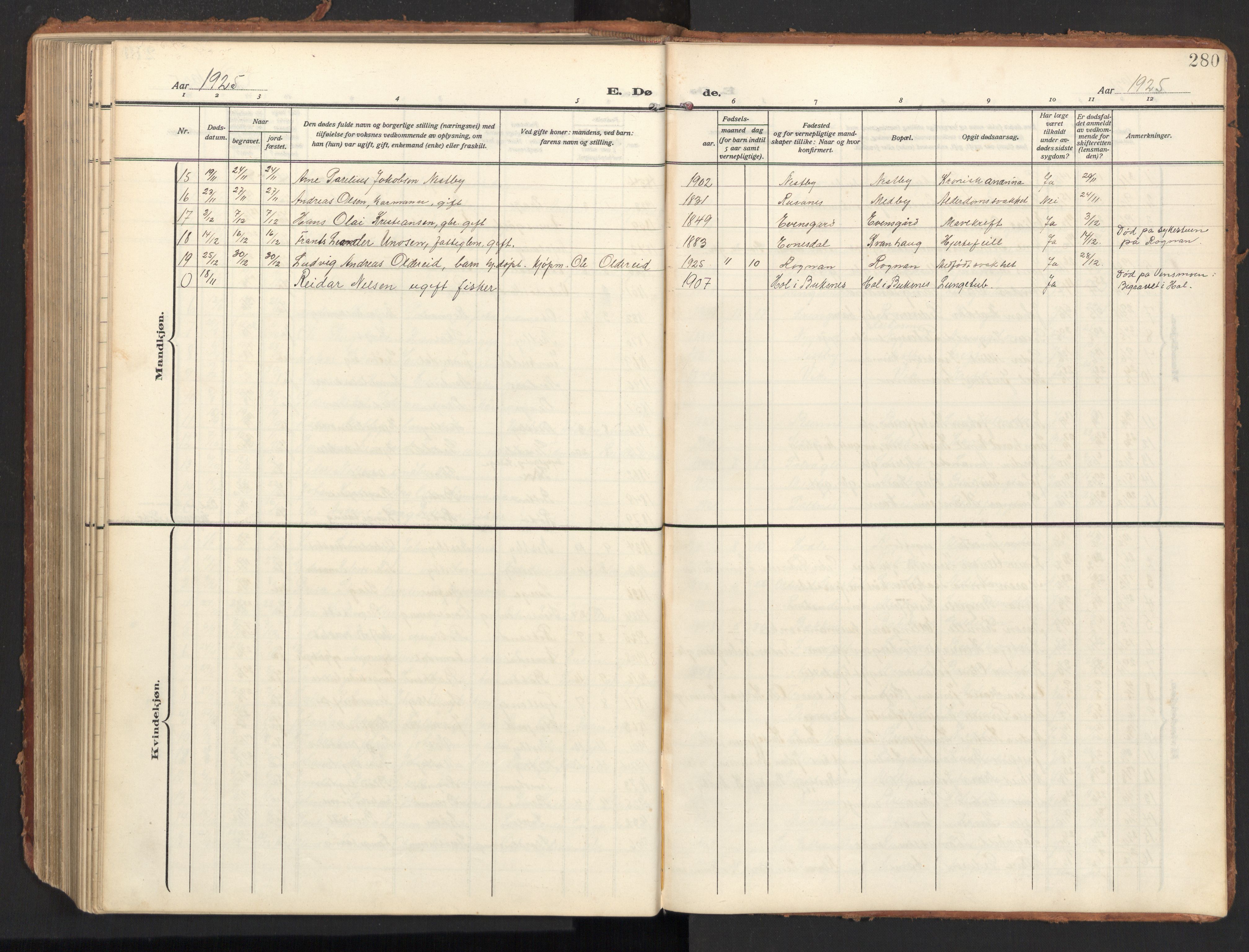 Ministerialprotokoller, klokkerbøker og fødselsregistre - Nordland, SAT/A-1459/847/L0683: Parish register (copy) no. 847C11, 1908-1929, p. 280