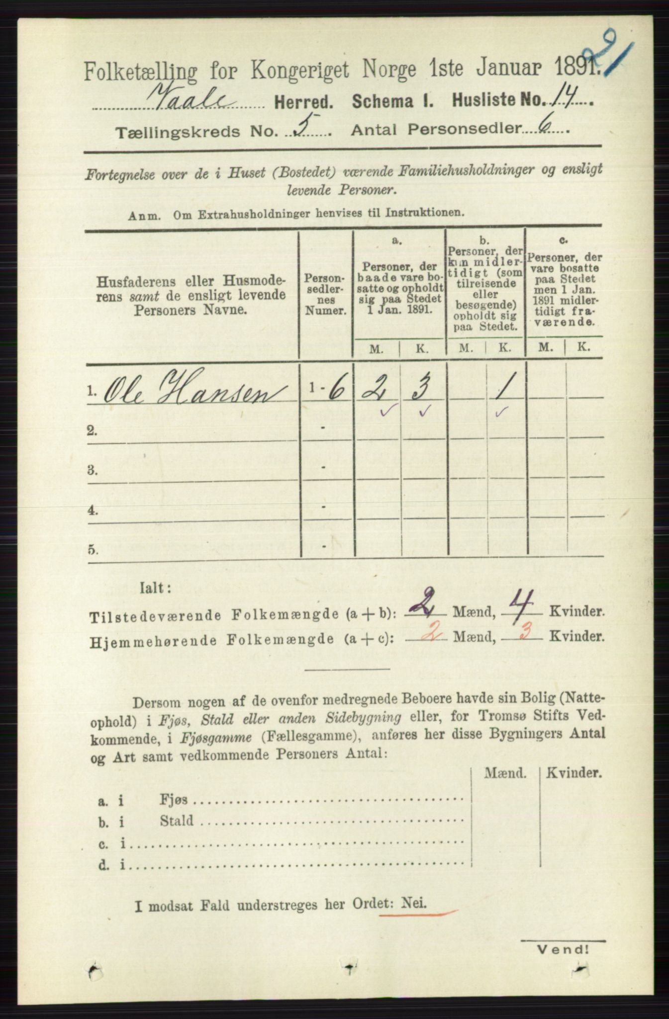 RA, 1891 census for 0716 Våle, 1891, p. 1313